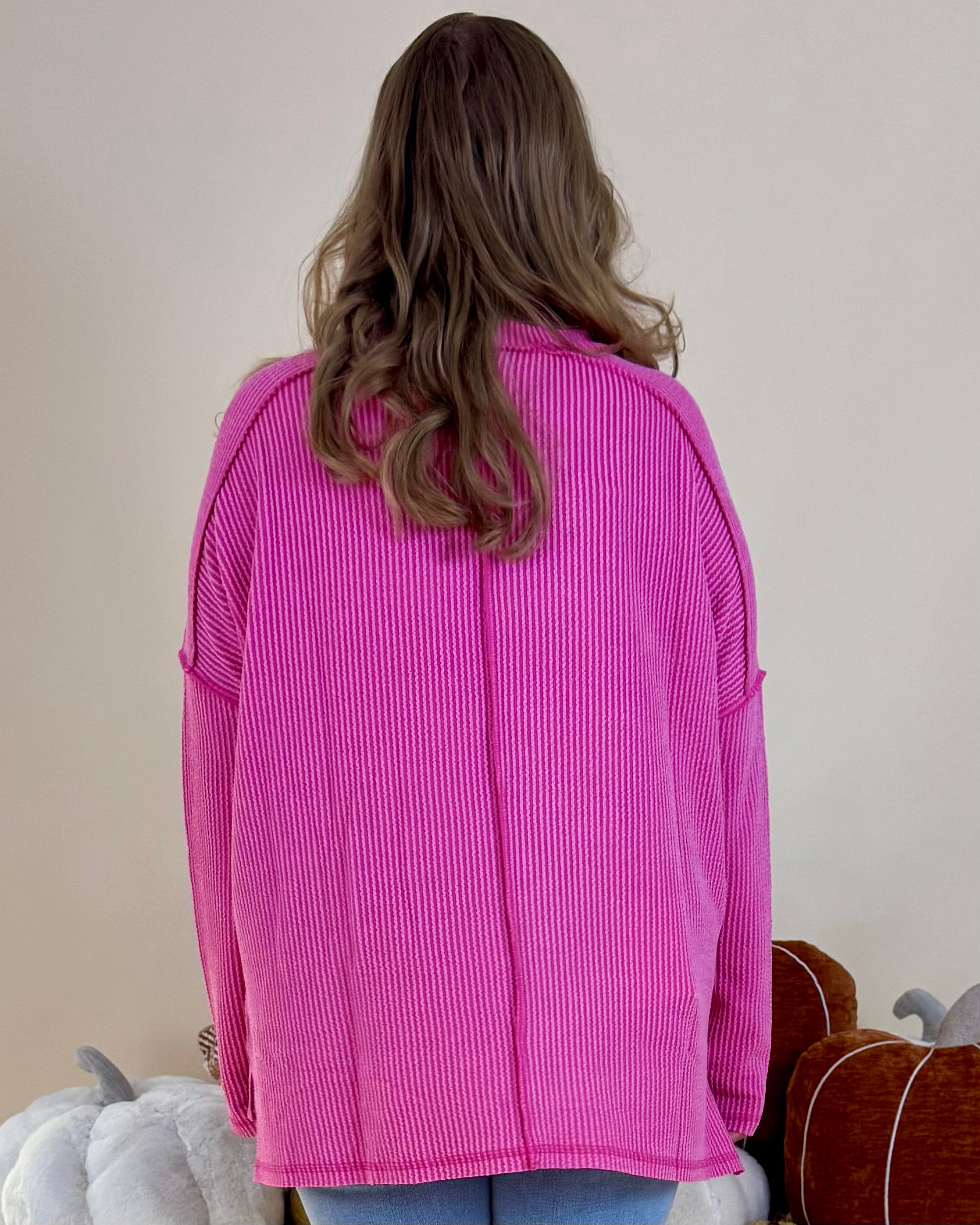 Relaxed Fuchsia Plus Rib Raw Edge Top-Shop-Womens-Boutique-Clothing
