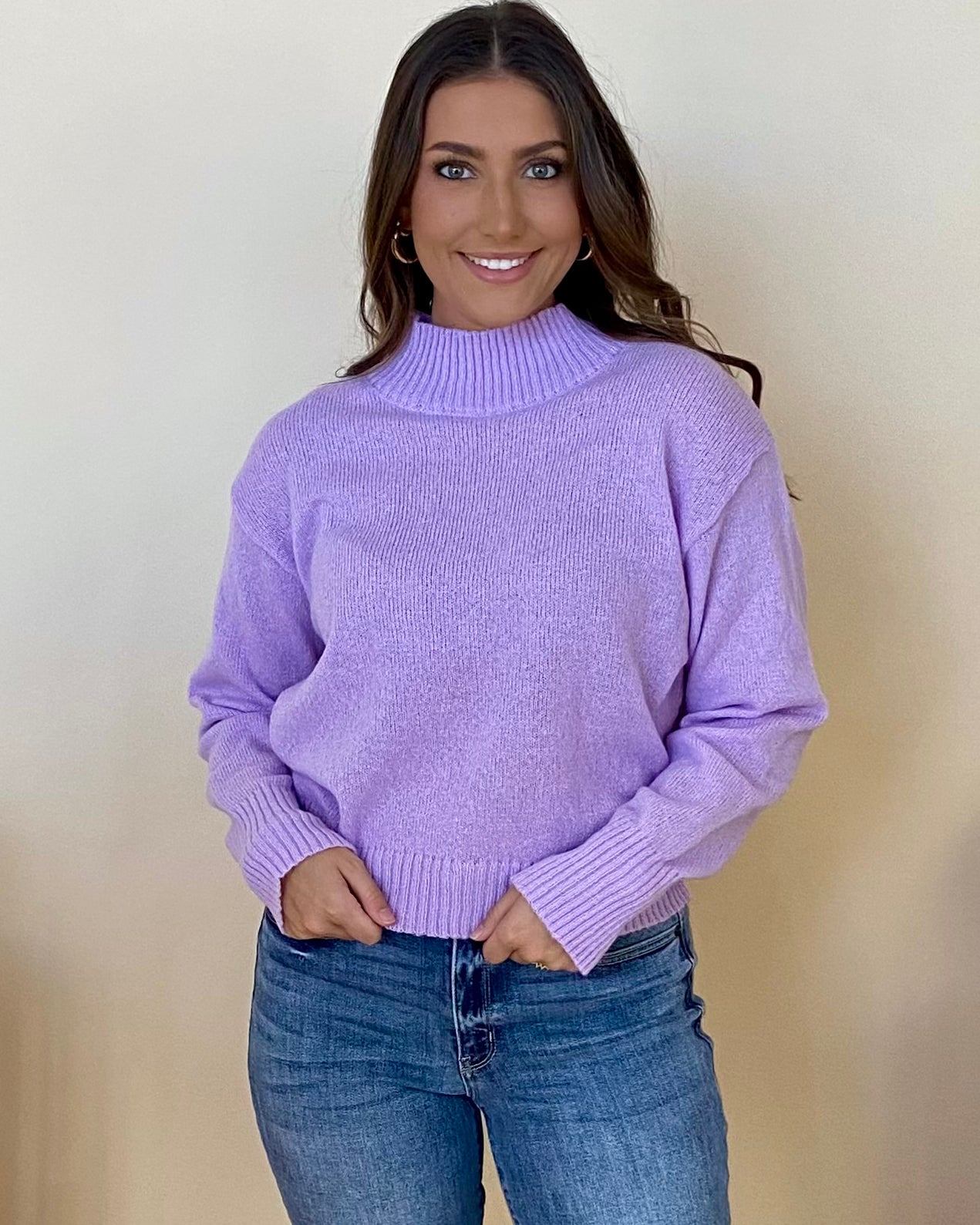 Live Outing Lavender Mock Neck Sweater-Shop-Womens-Boutique-Clothing