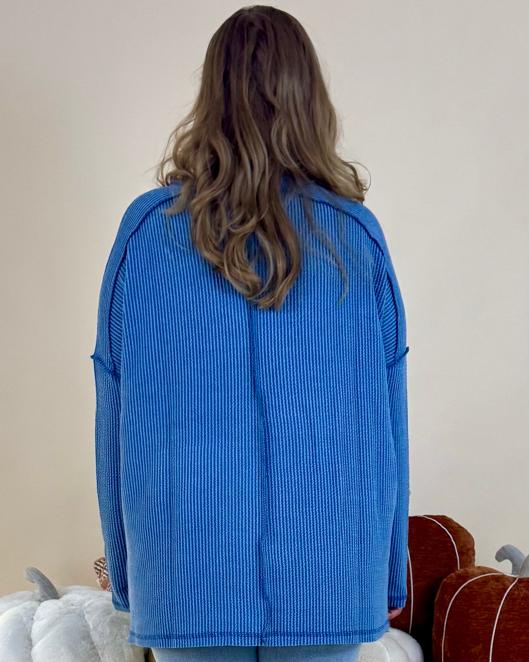 Relaxed Dusty Blue Plus Rib Raw Edge Top-Shop-Womens-Boutique-Clothing