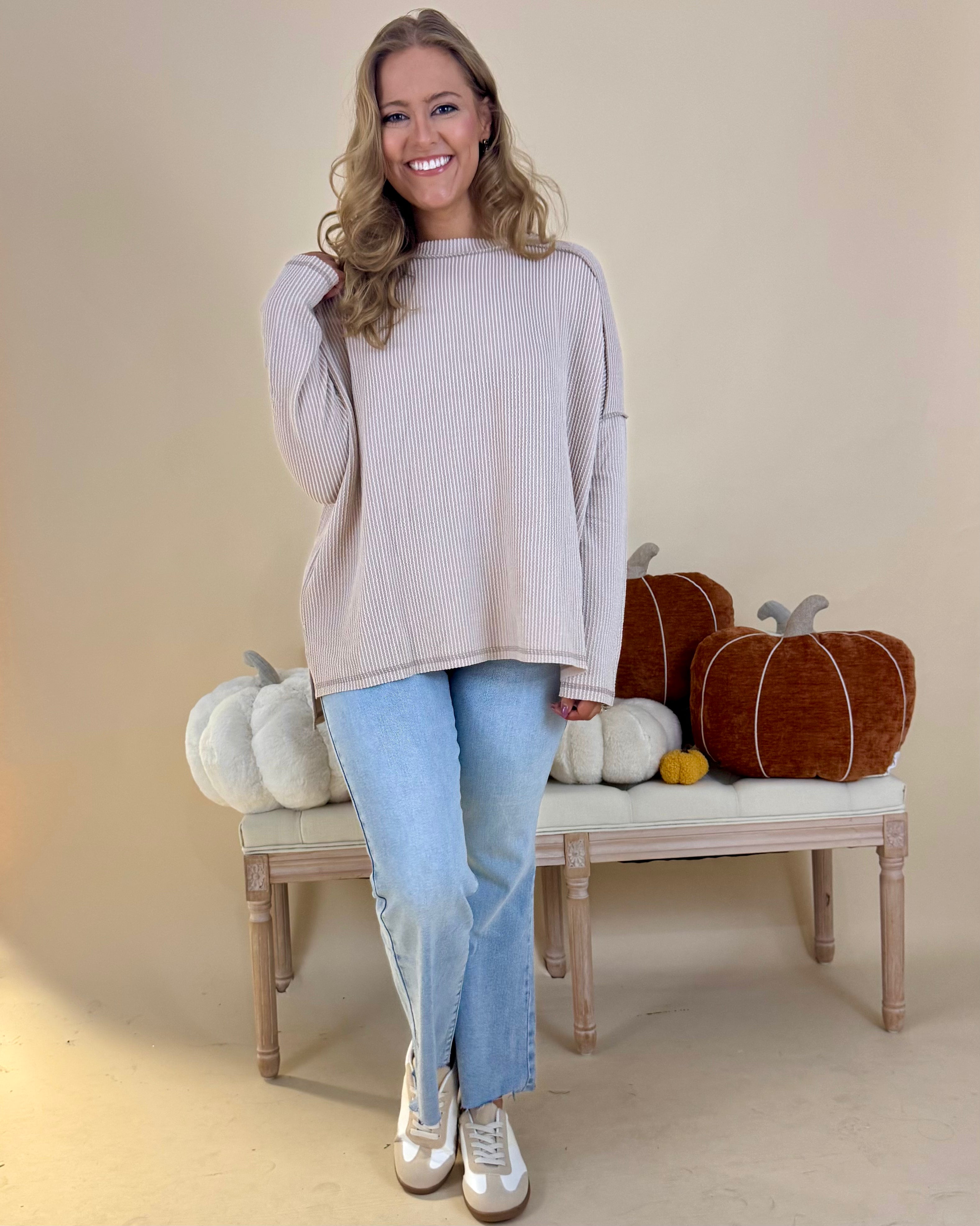 Relaxed Ash Mocha Plus Rib Raw Edge Top-Shop-Womens-Boutique-Clothing