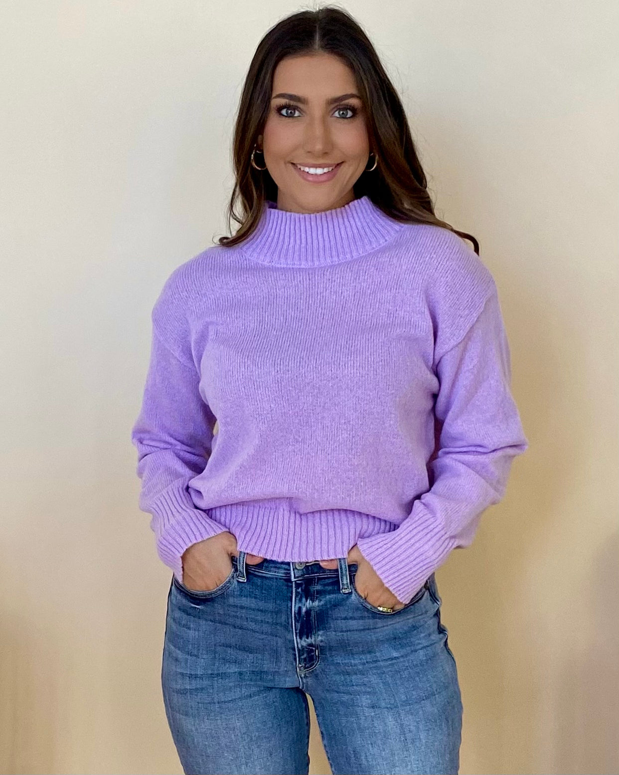 Live Outing Lavender Mock Neck Sweater-Shop-Womens-Boutique-Clothing