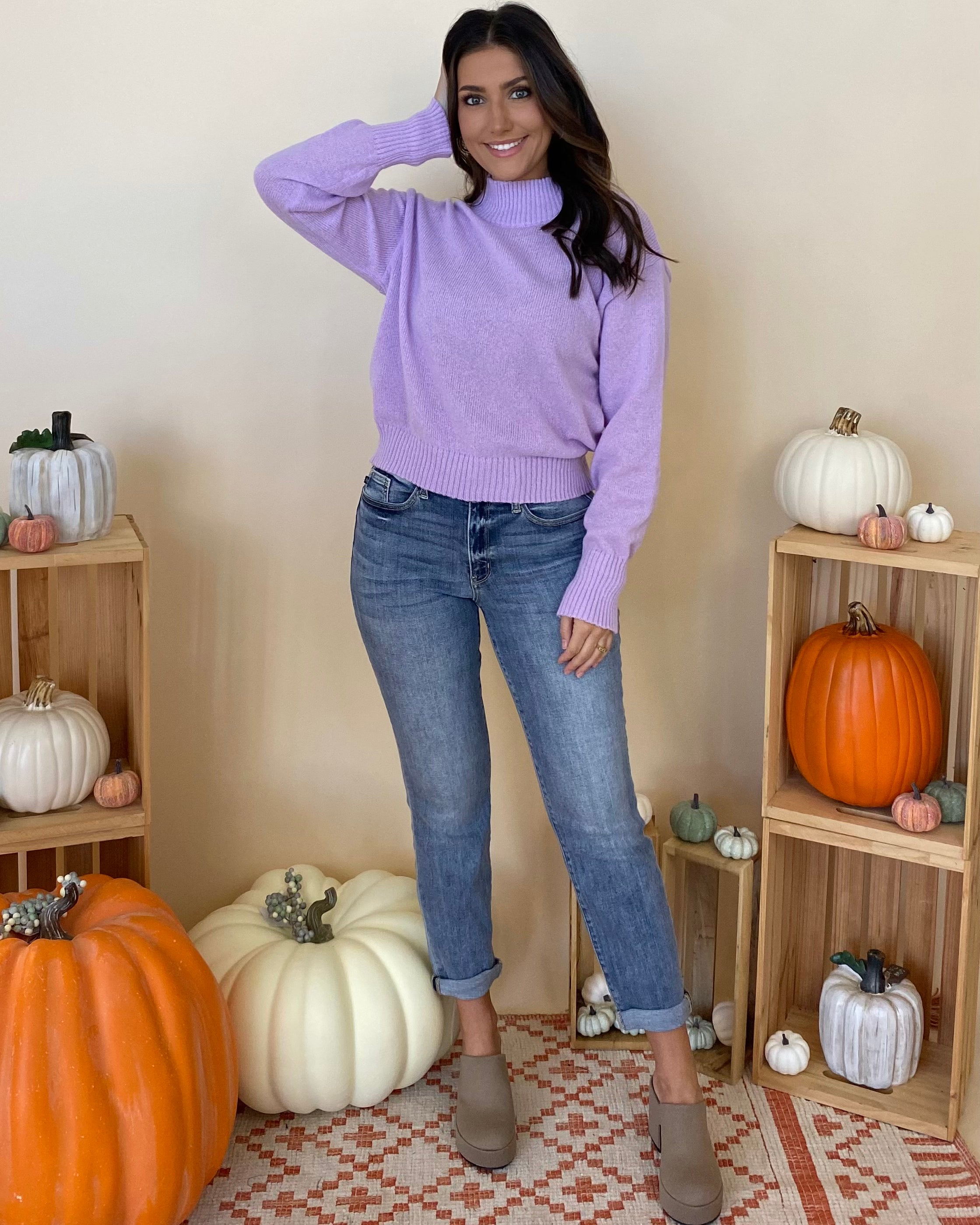 Live Outing Lavender Mock Neck Sweater-Shop-Womens-Boutique-Clothing