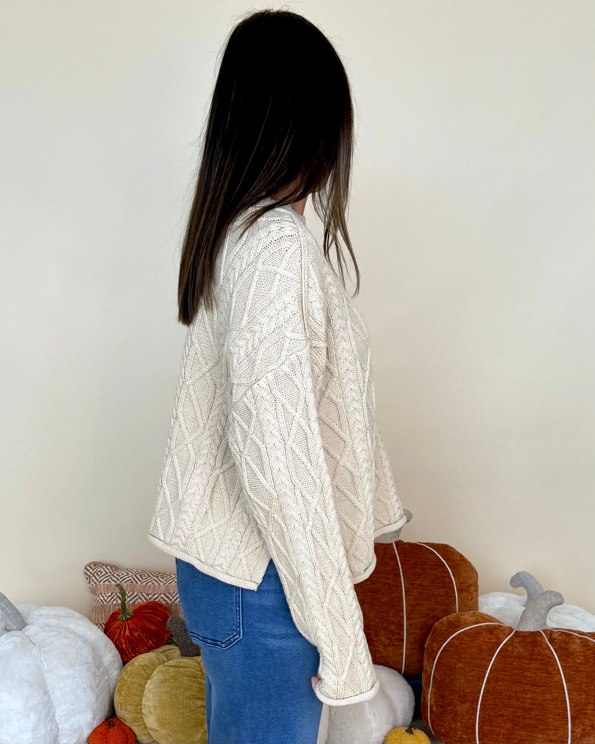 Feeling Your Best Natural Cable Knit Sweater-Shop-Womens-Boutique-Clothing