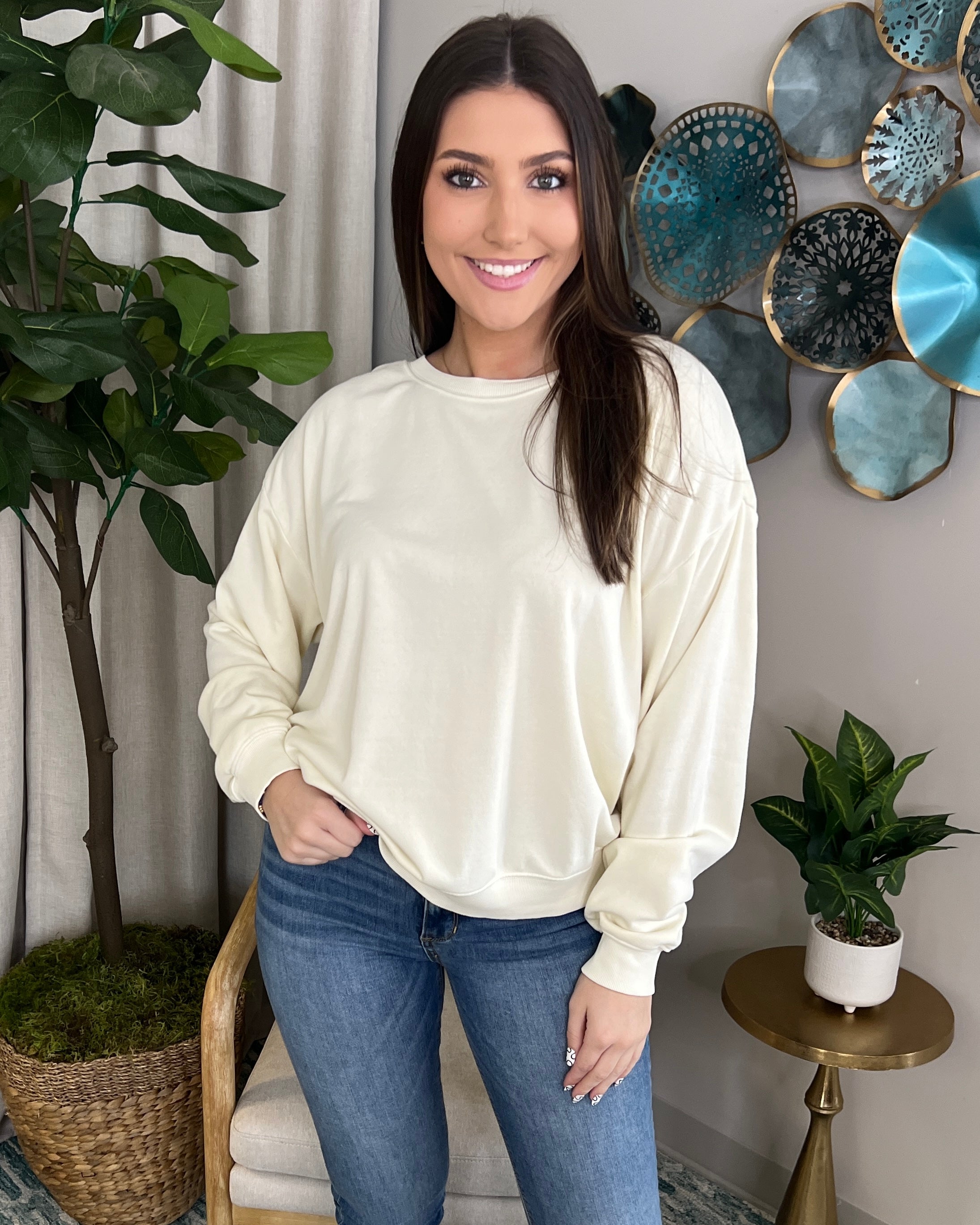 Be Here Forever Cream Mineral Washed Sweatshirt Top-Shop-Womens-Boutique-Clothing