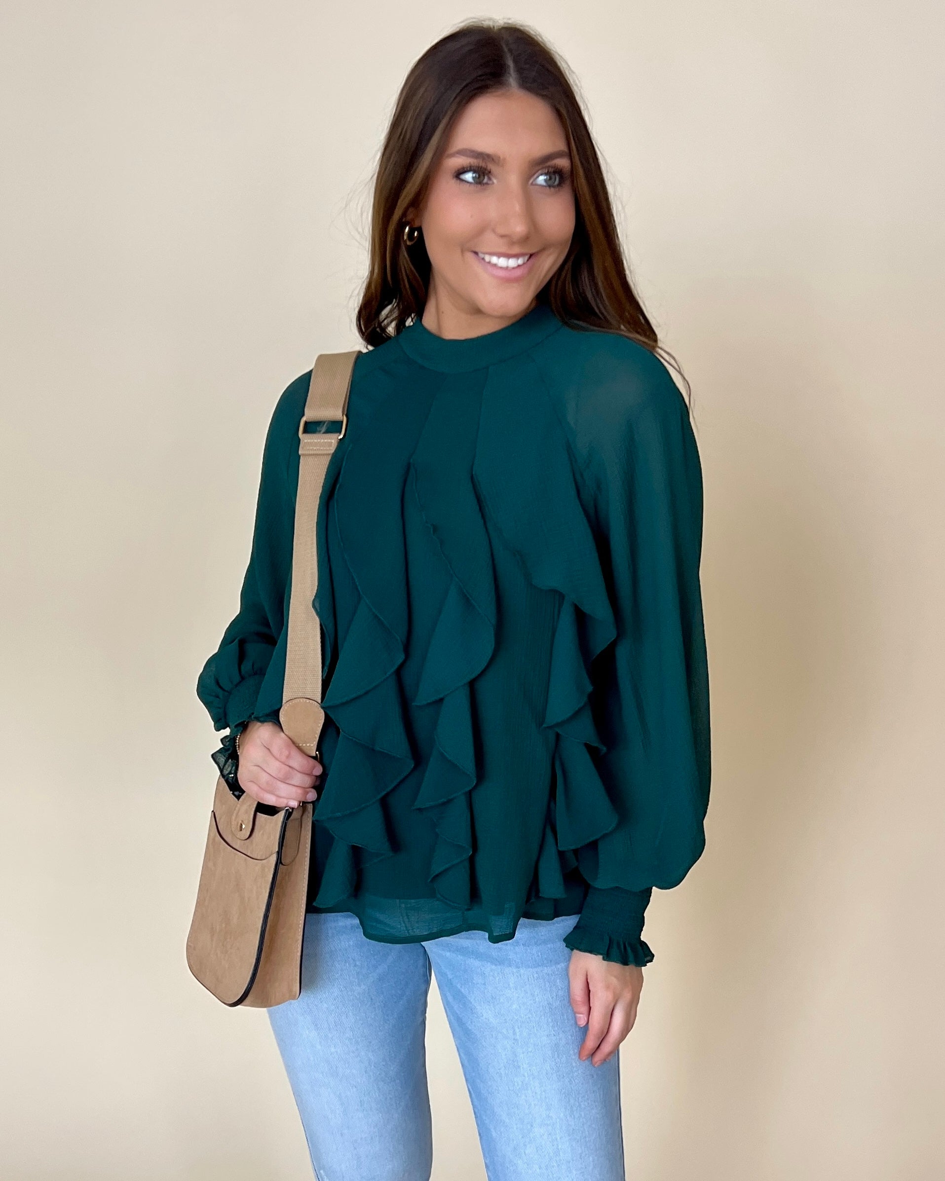 Elegant Ways H Green Ruffle Detail Top-Shop-Womens-Boutique-Clothing