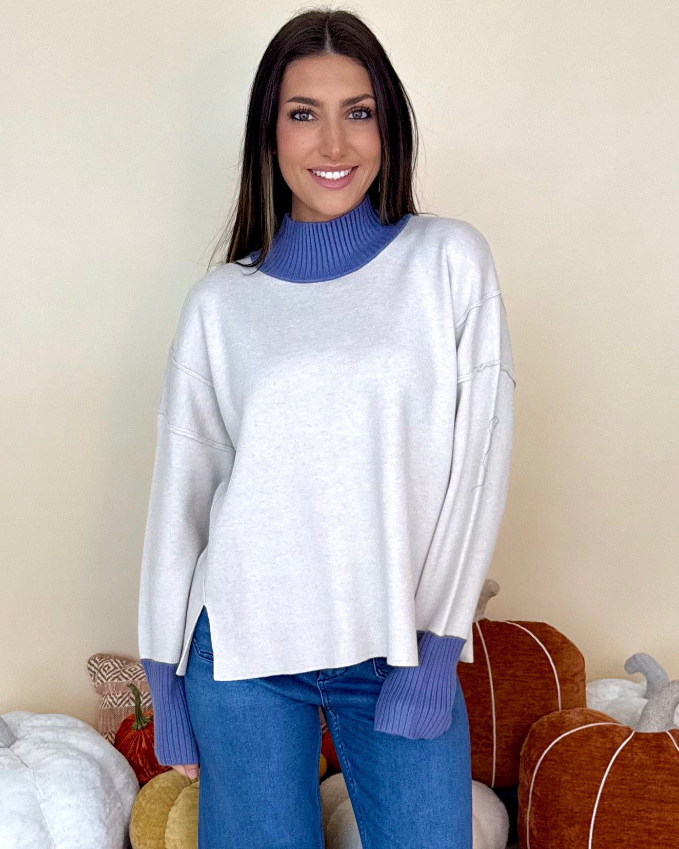 Morning Errands Ecru Contrast Turtleneck Sweater-Shop-Womens-Boutique-Clothing