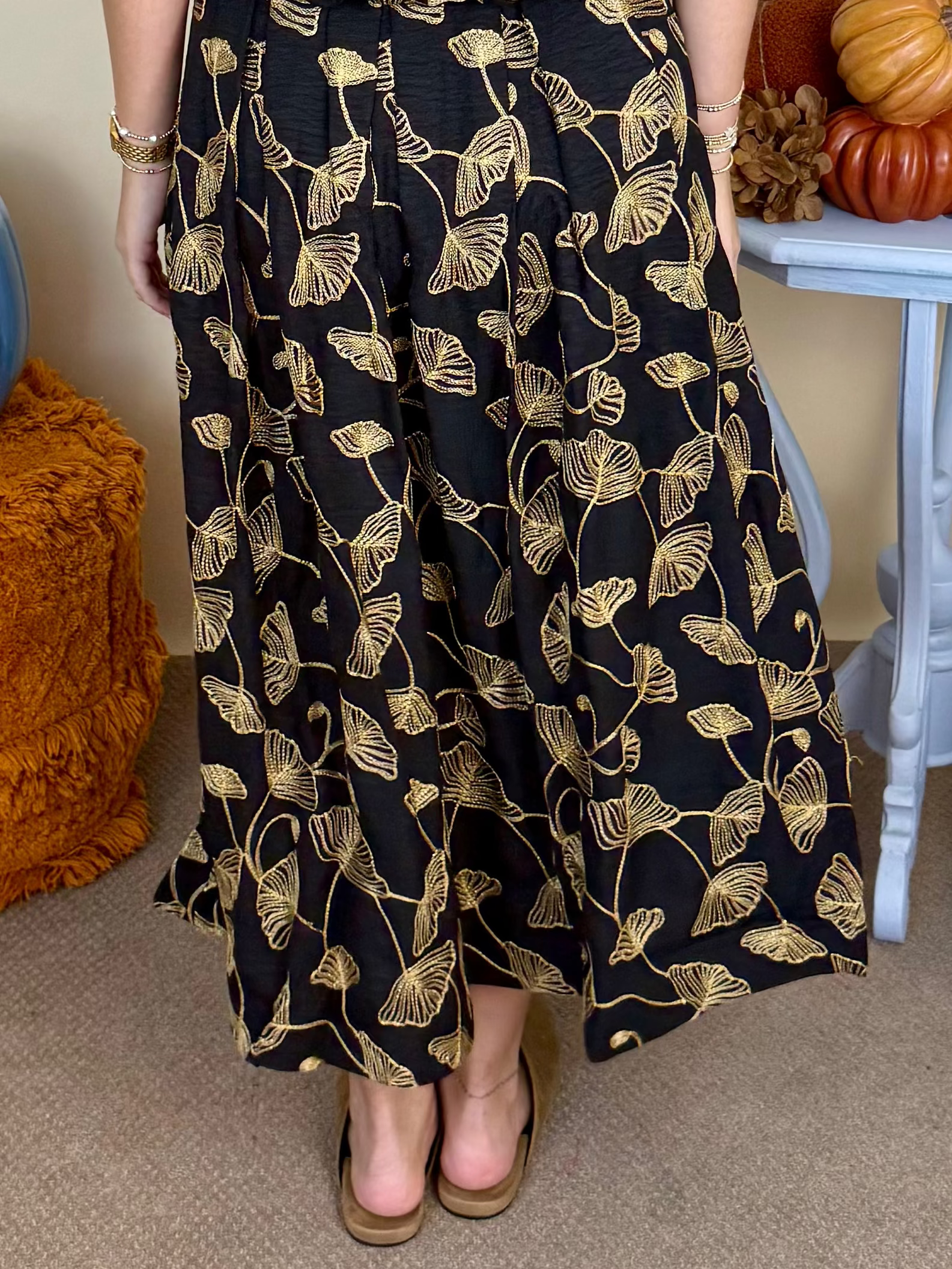 In Good Taste Black Embroidered Pleated A-Line Midi Skirt-Shop-Womens-Boutique-Clothing