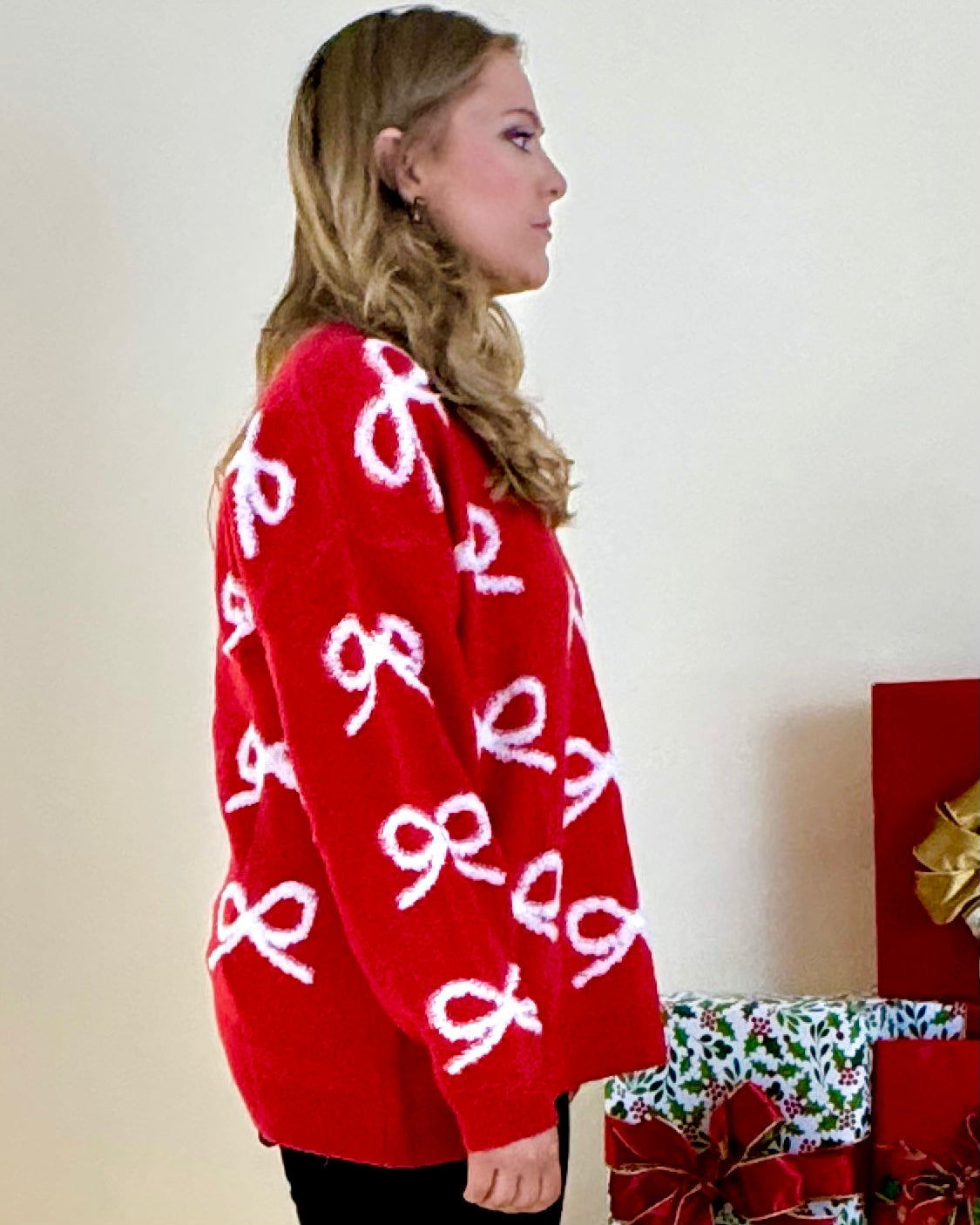 Very So Merry Red Plus White Ribbon Bow Sweater-Shop-Womens-Boutique-Clothing
