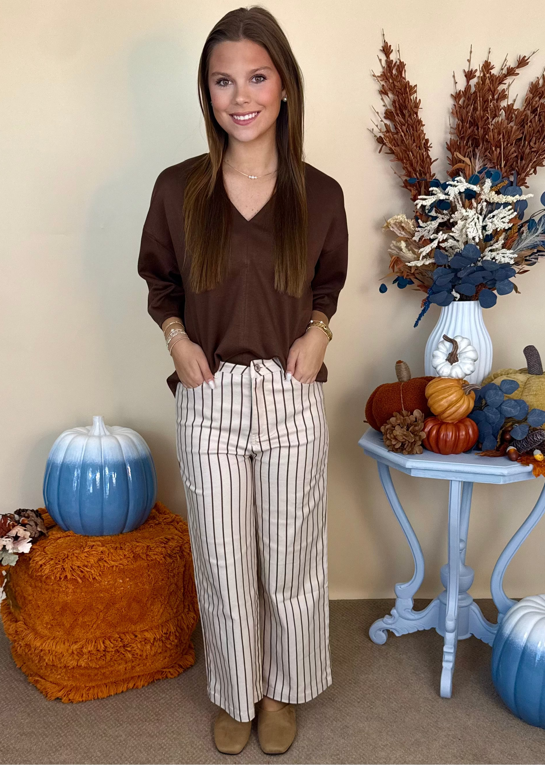 Perfectly Paired Ecru Stripe Wide Leg Patch Pocket Pant-Shop-Womens-Boutique-Clothing