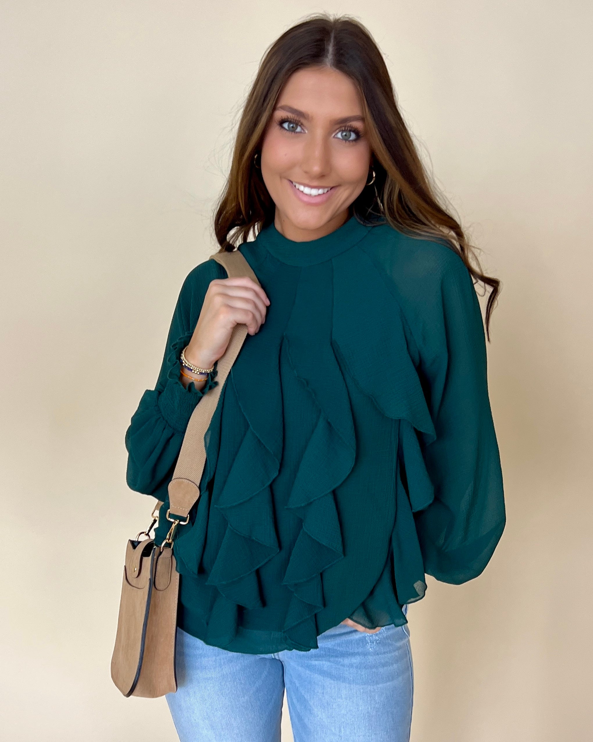 Elegant Ways H Green Ruffle Detail Top-Shop-Womens-Boutique-Clothing