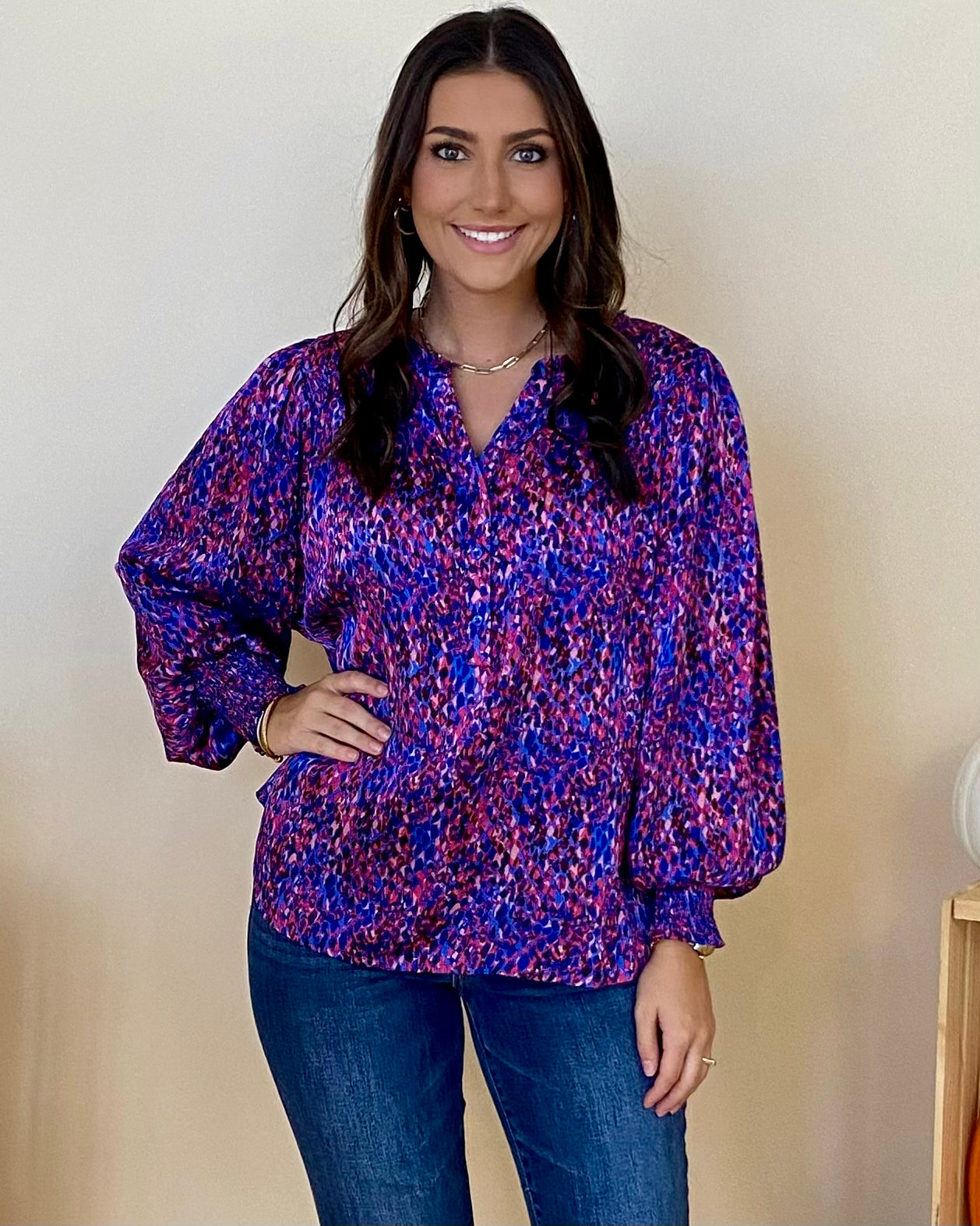 Chasing It Royal Blue Printed Satin Top-Shop-Womens-Boutique-Clothing