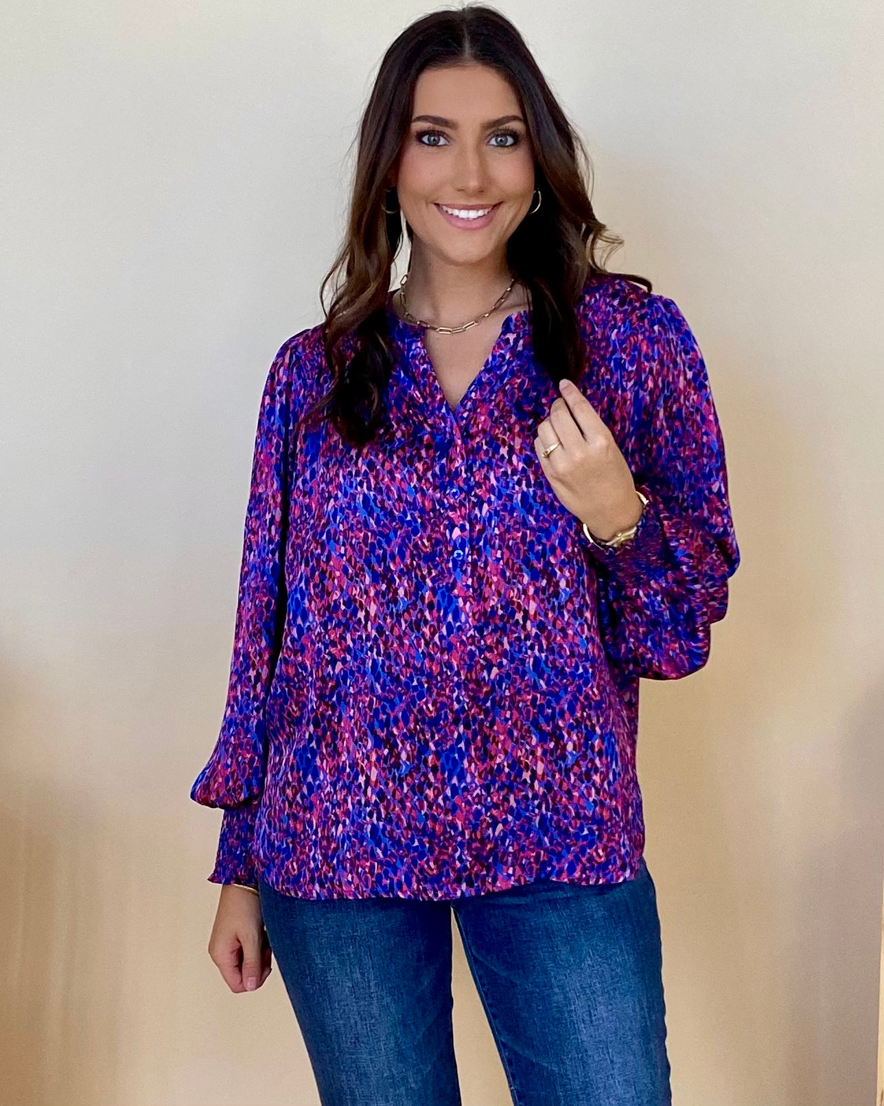 Chasing It Royal Blue Printed Satin Top-Shop-Womens-Boutique-Clothing