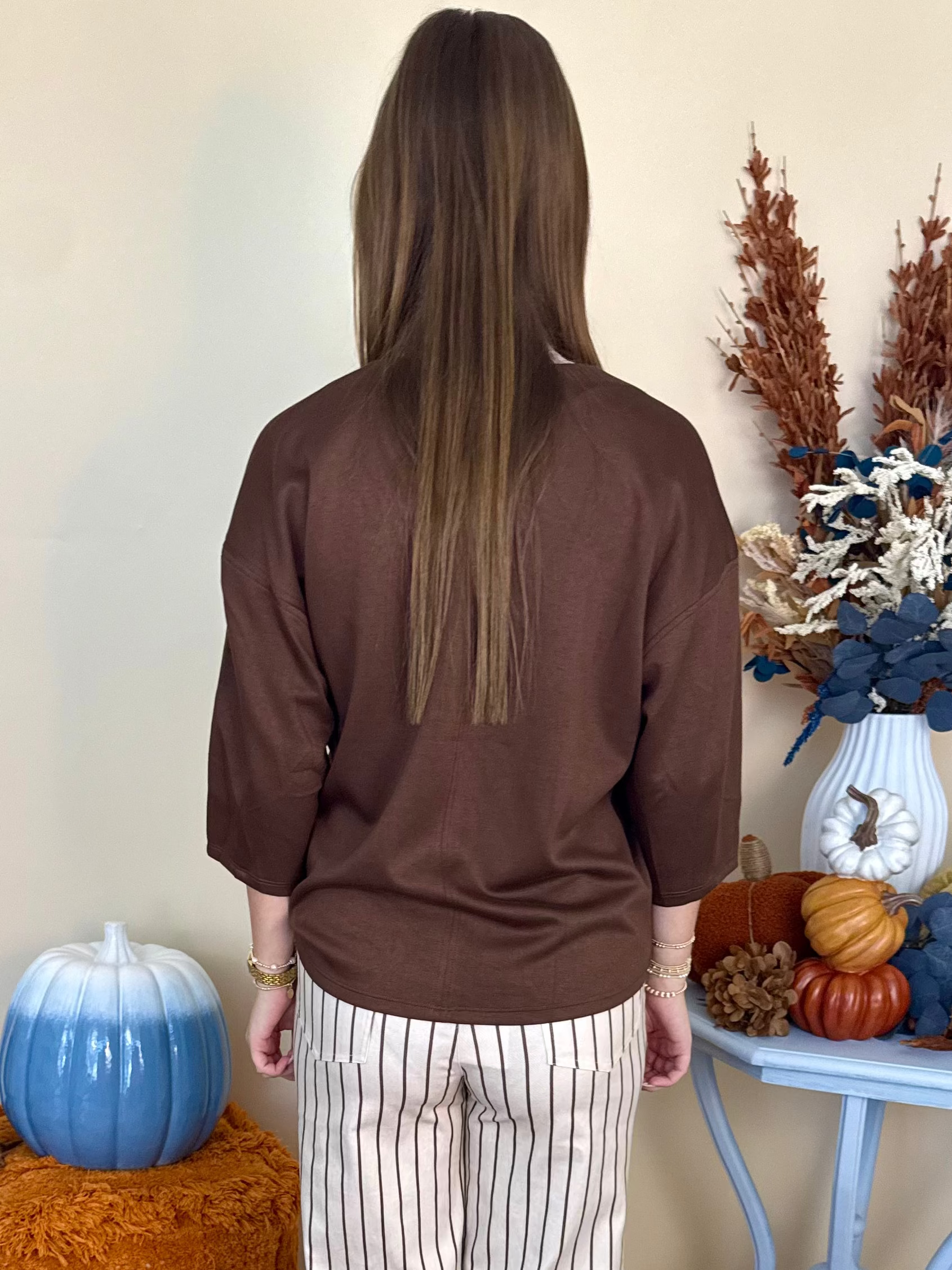 More Than A Feeling Brown Textured V-Neck Top-Shop-Womens-Boutique-Clothing