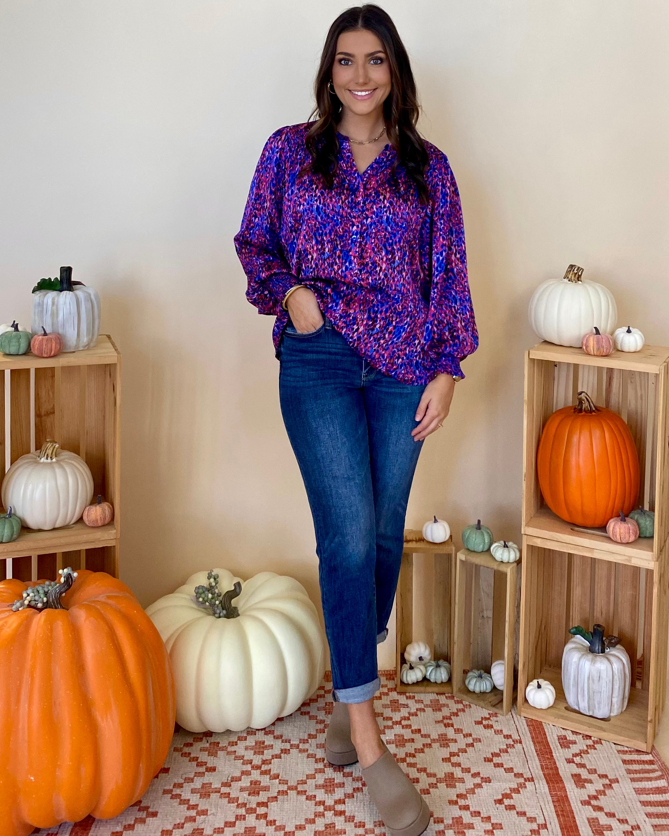 Chasing It Royal Blue Printed Satin Top-Shop-Womens-Boutique-Clothing