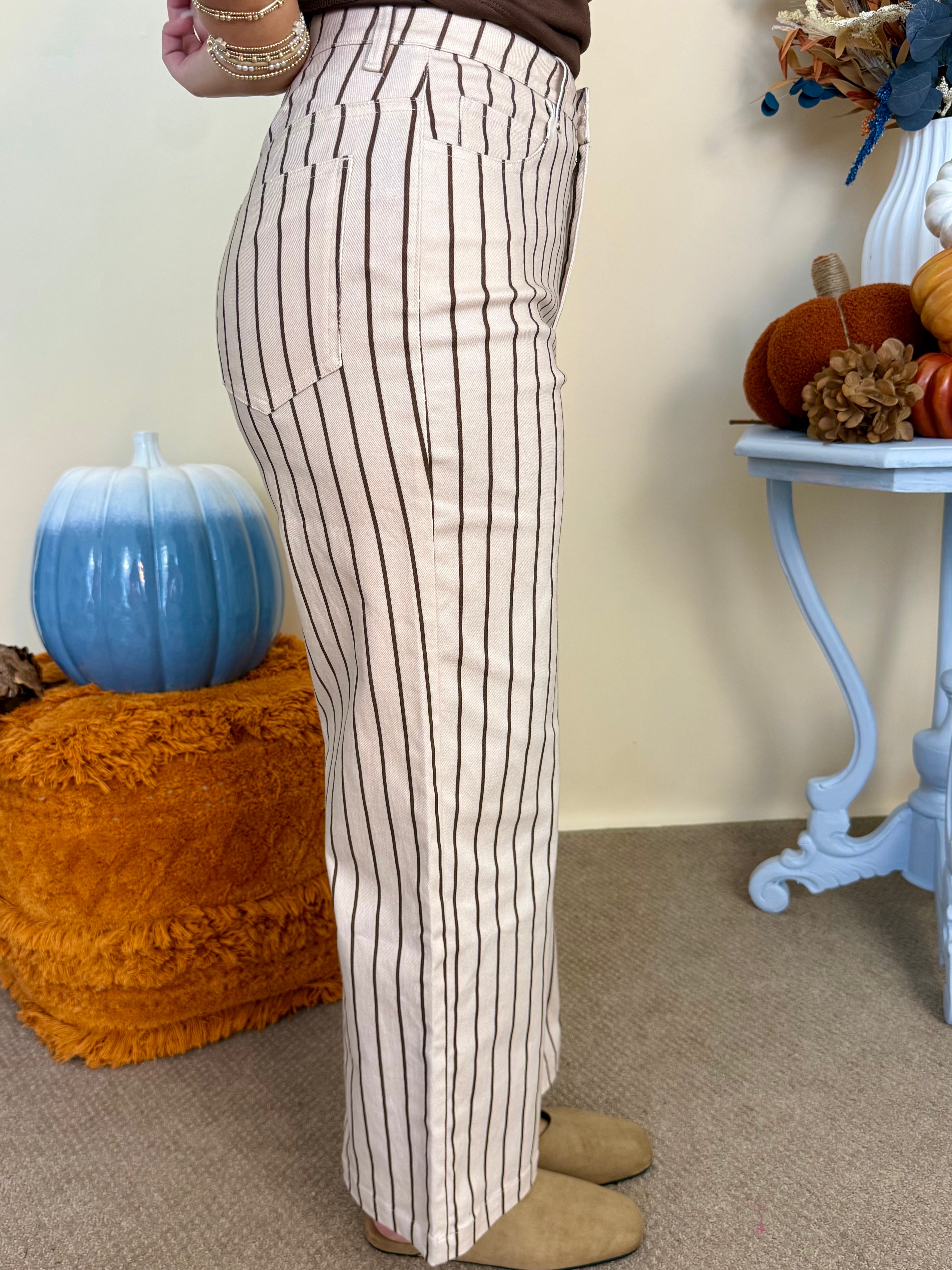 Perfectly Paired Ecru Stripe Wide Leg Patch Pocket Pant-Shop-Womens-Boutique-Clothing