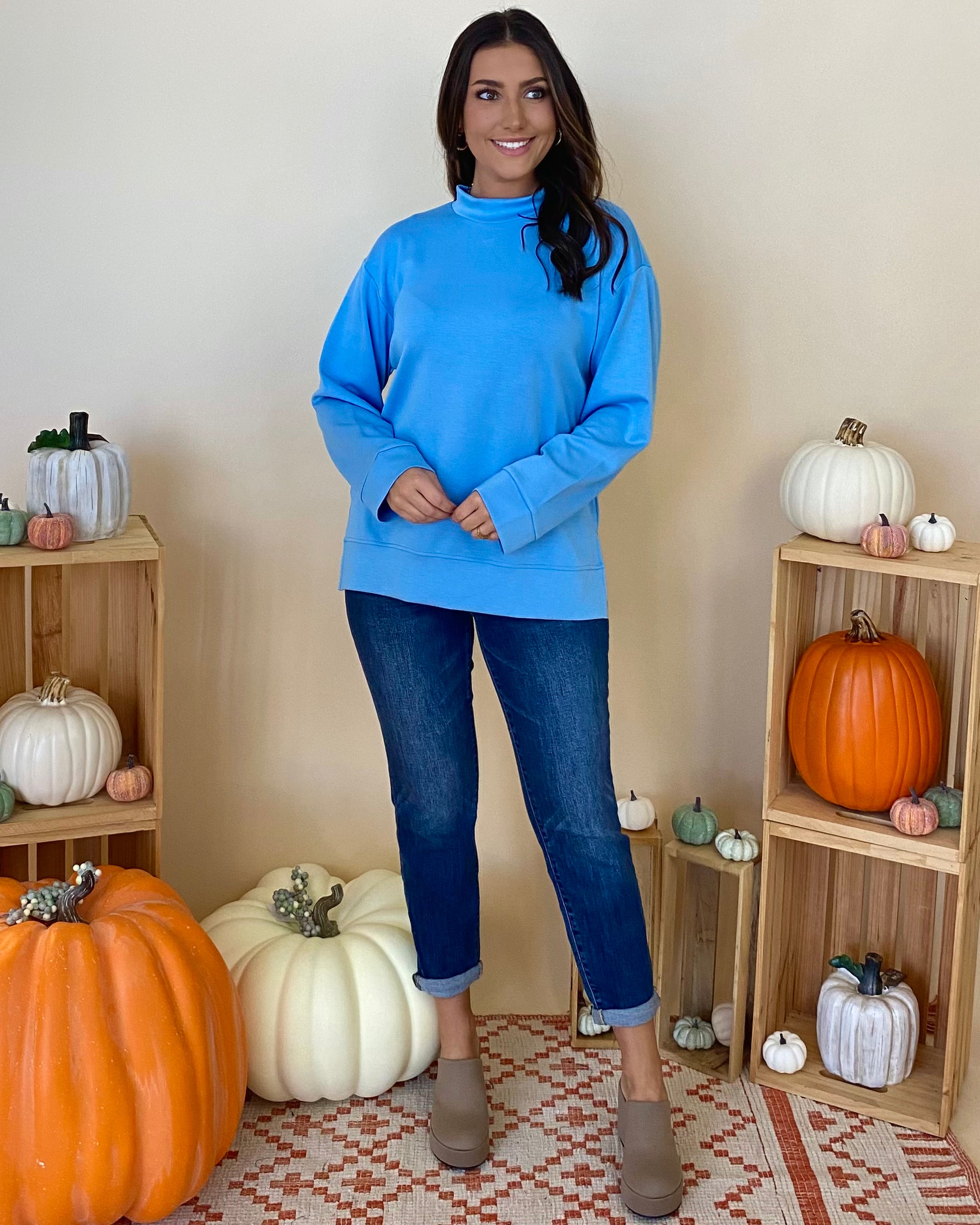 Dreamy Day Sky Blue Sweatshirt Top-Shop-Womens-Boutique-Clothing