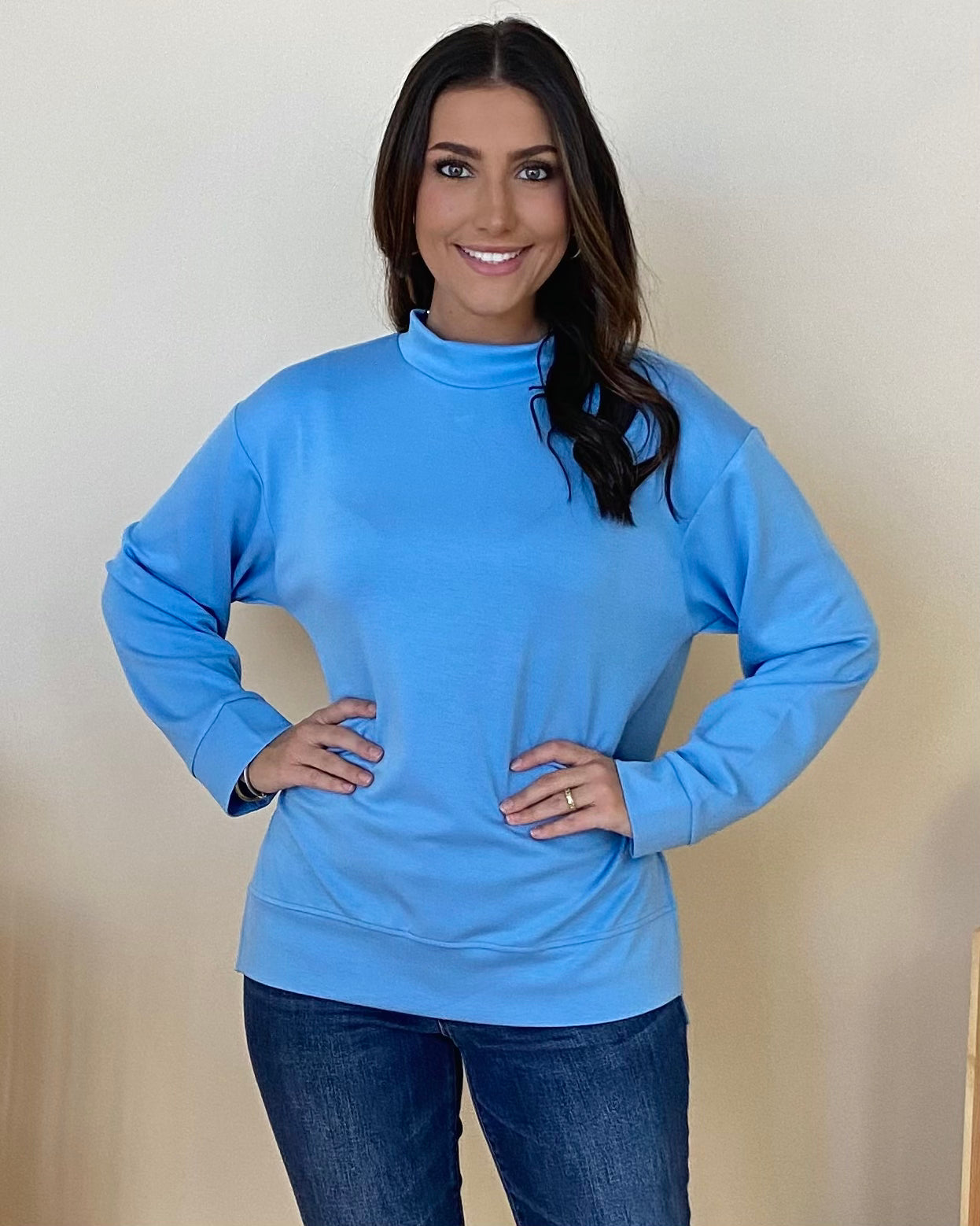 Dreamy Day Sky Blue Sweatshirt Top-Shop-Womens-Boutique-Clothing