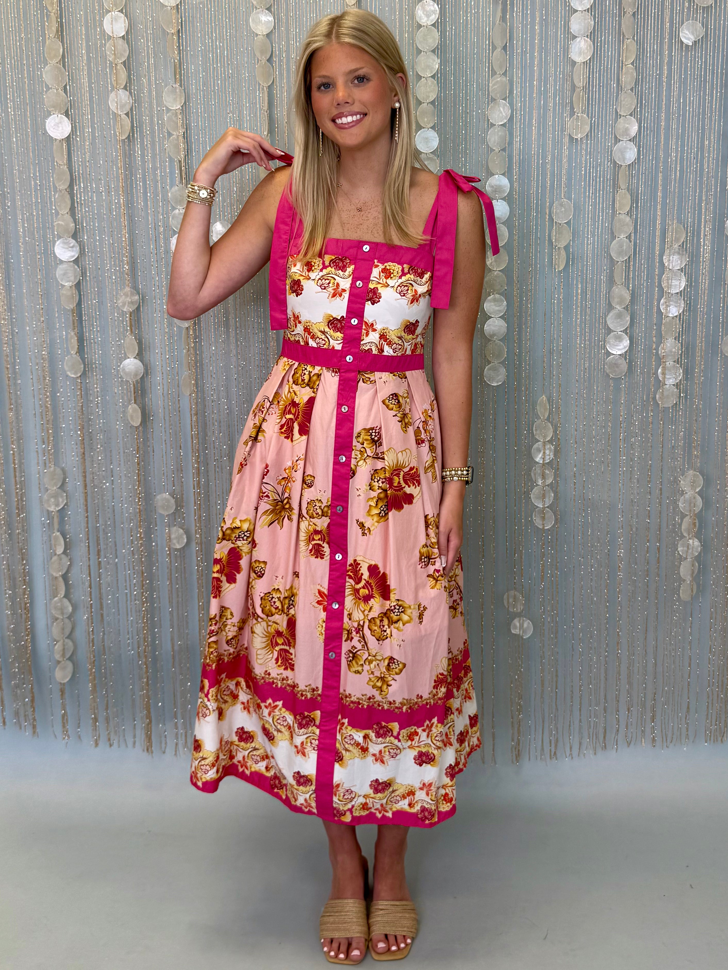 Gracefully Yours Pink Floral Midi Dress-Shop-Womens-Boutique-Clothing
