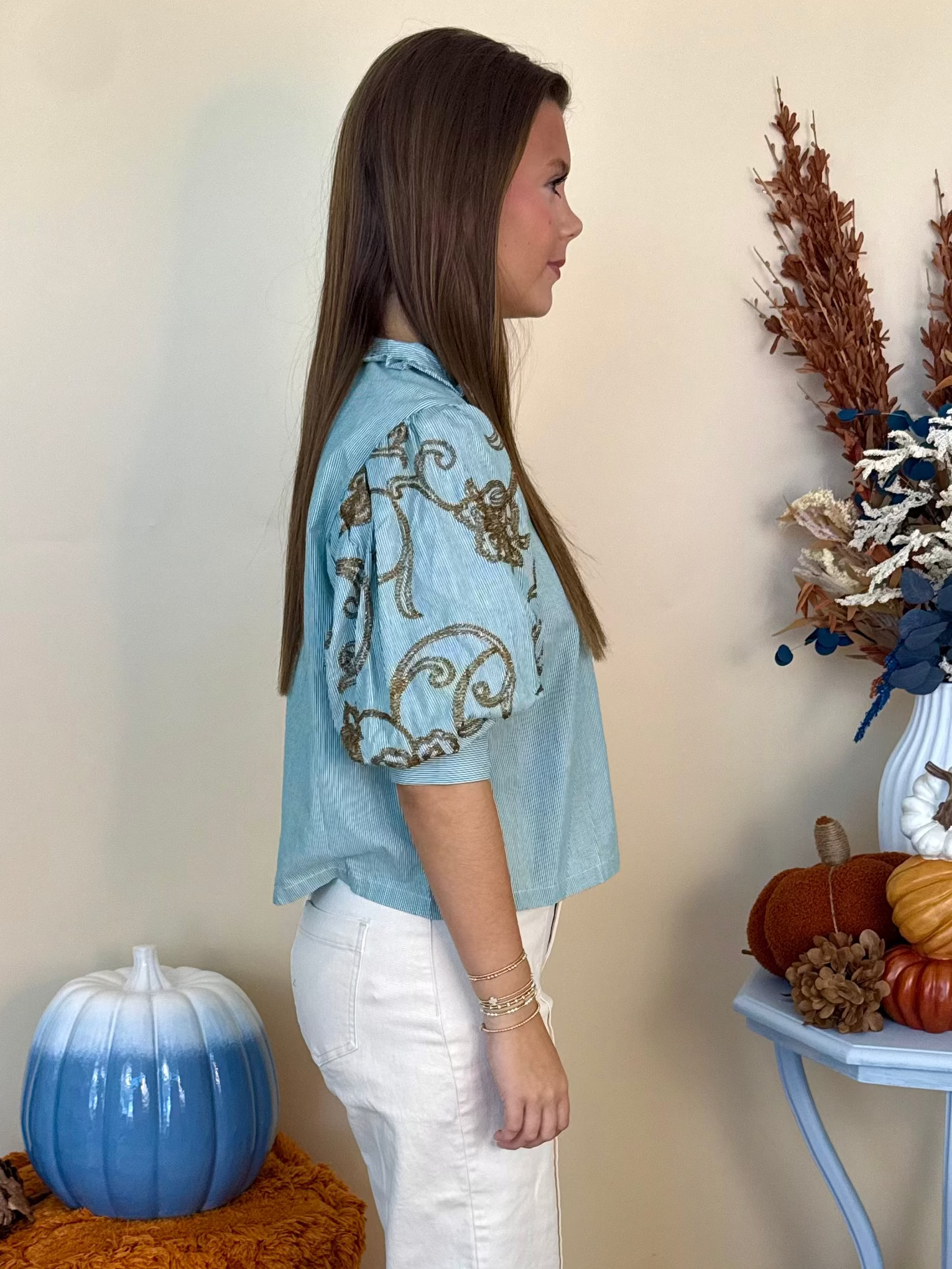 Perfectly in Place Green Embroidered Puff Sleeve Top-Shop-Womens-Boutique-Clothing