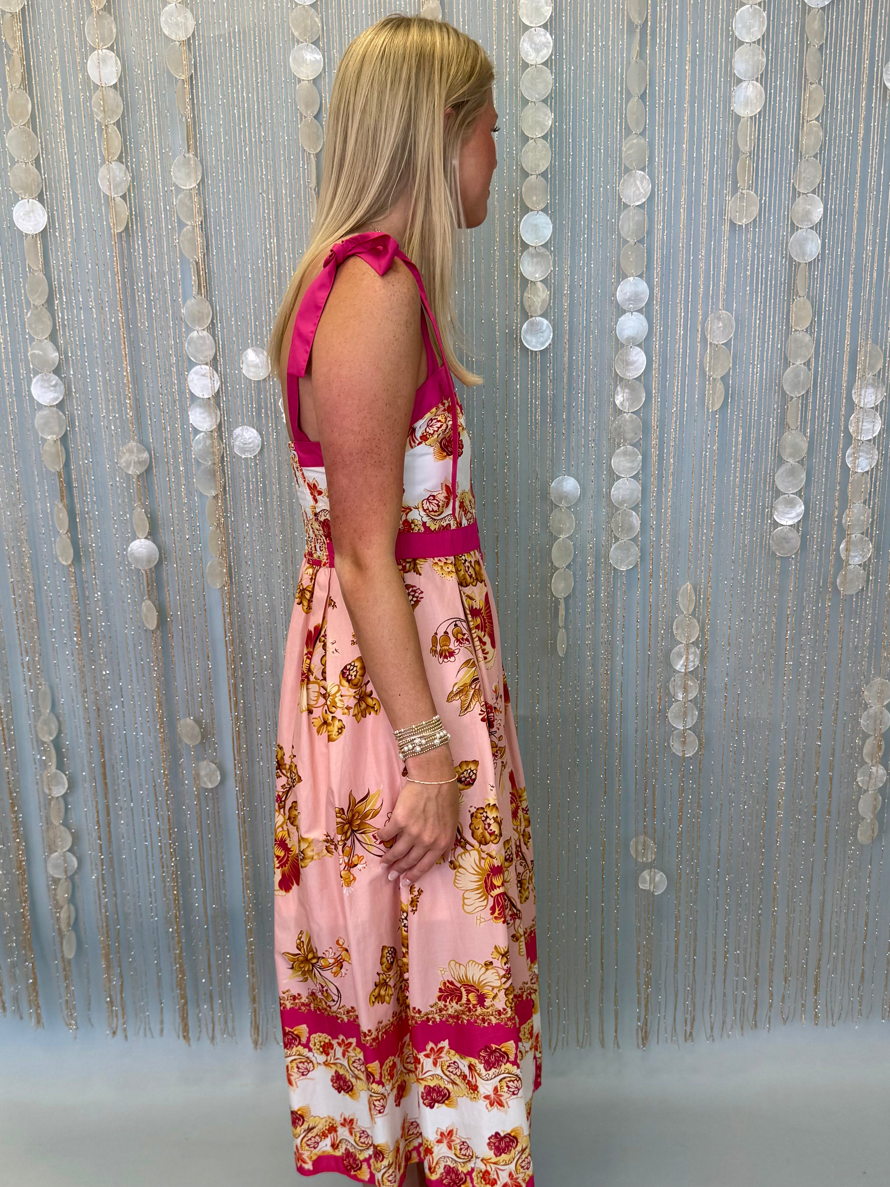 Gracefully Yours Pink Floral Midi Dress-Shop-Womens-Boutique-Clothing