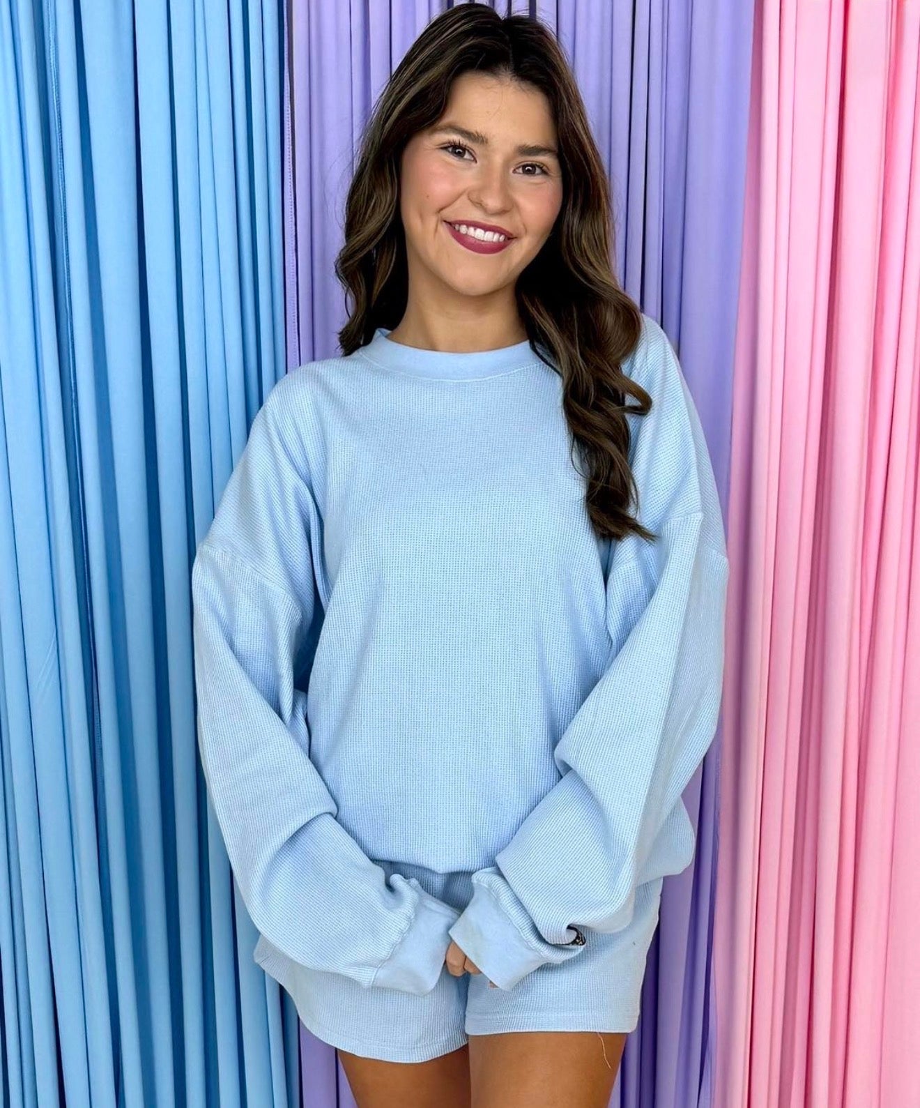 LULU MAC Light Blue Waffle LS Top-Shop-Womens-Boutique-Clothing