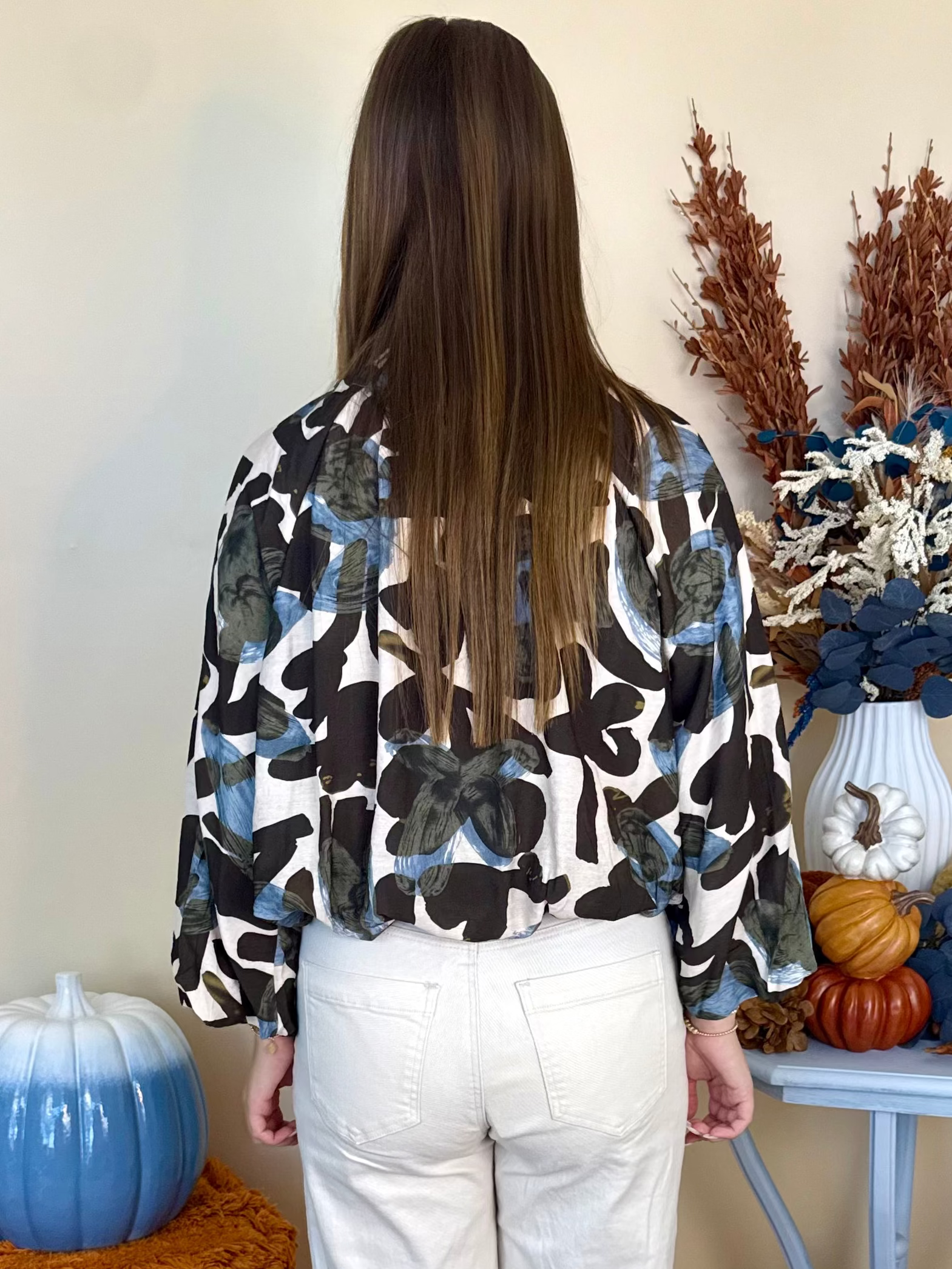 Sunday Drive Ecru Floral Bow Accent Long Sleeve Top-Shop-Womens-Boutique-Clothing