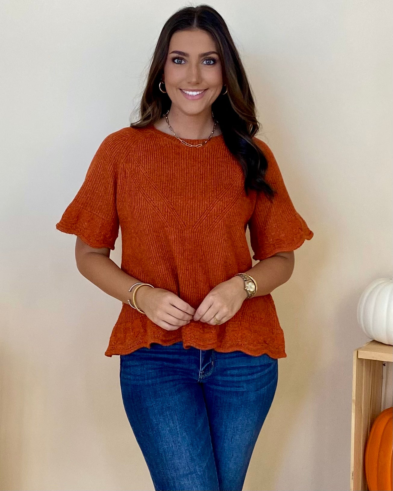 On My Heart Pumpkin Scallop Sweater-Shop-Womens-Boutique-Clothing