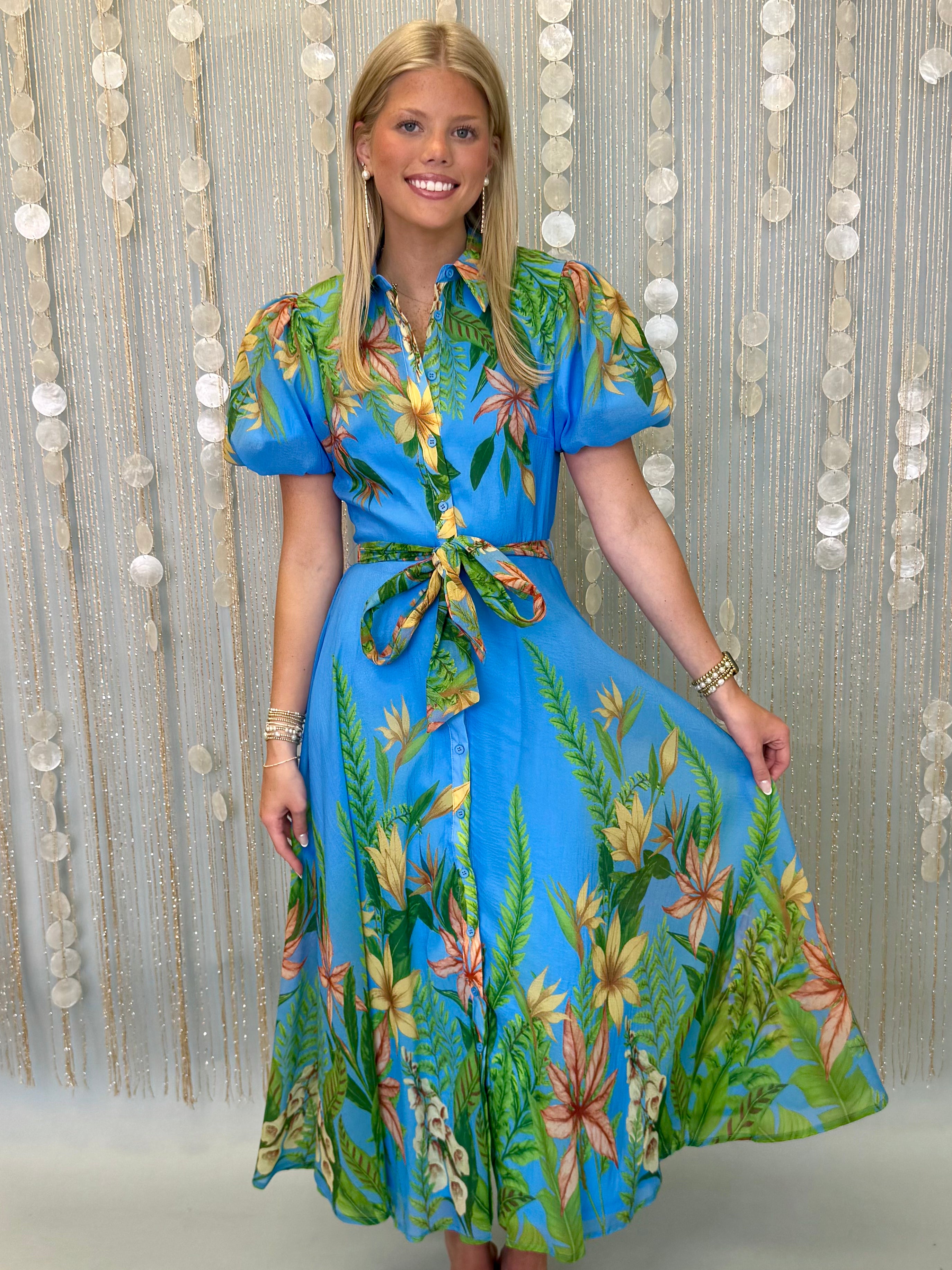 Daily Favorite Blue Floral Midi Dress-Shop-Womens-Boutique-Clothing