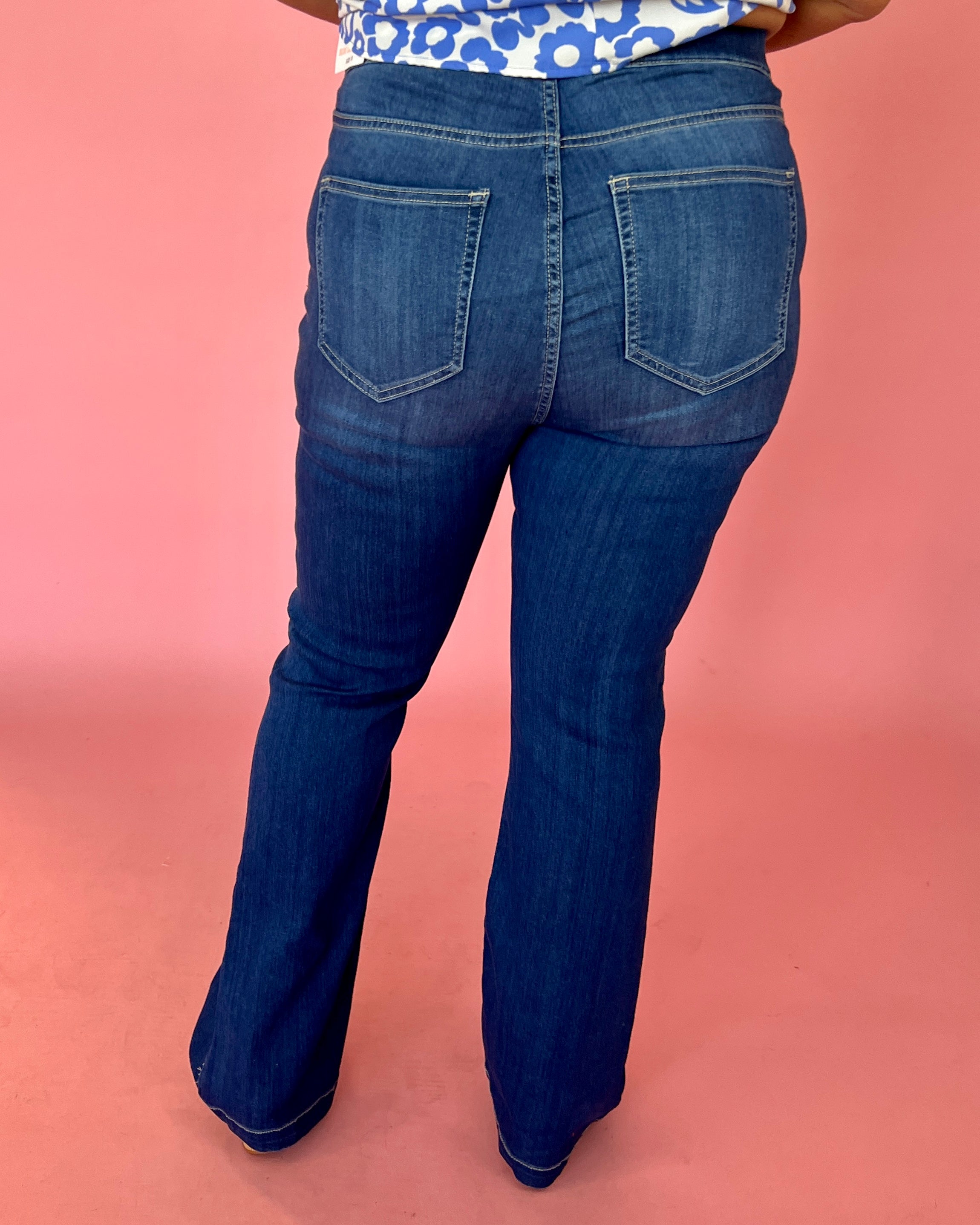 Basic Needs Dark Denim Plus Short Flare Jeans-Shop-Womens-Boutique-Clothing
