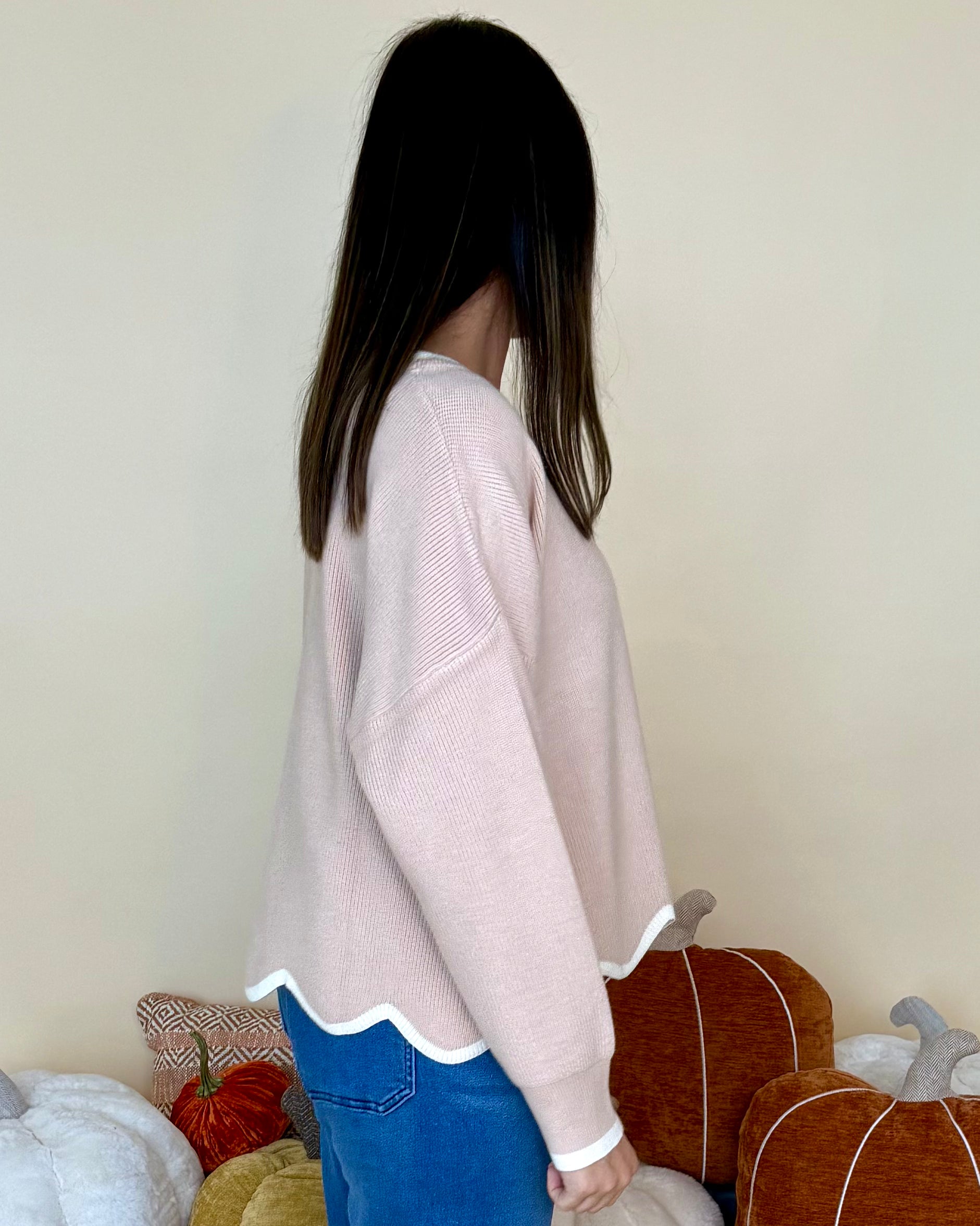 With That Said Taupe/Cream Scallop Sweater-Shop-Womens-Boutique-Clothing