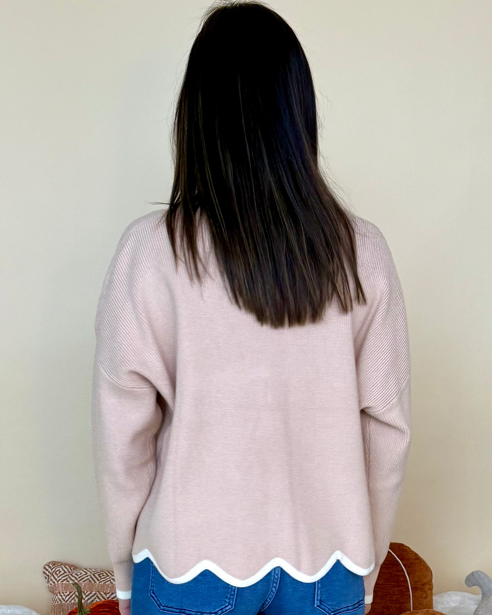 With That Said Taupe/Cream Scallop Sweater-Shop-Womens-Boutique-Clothing