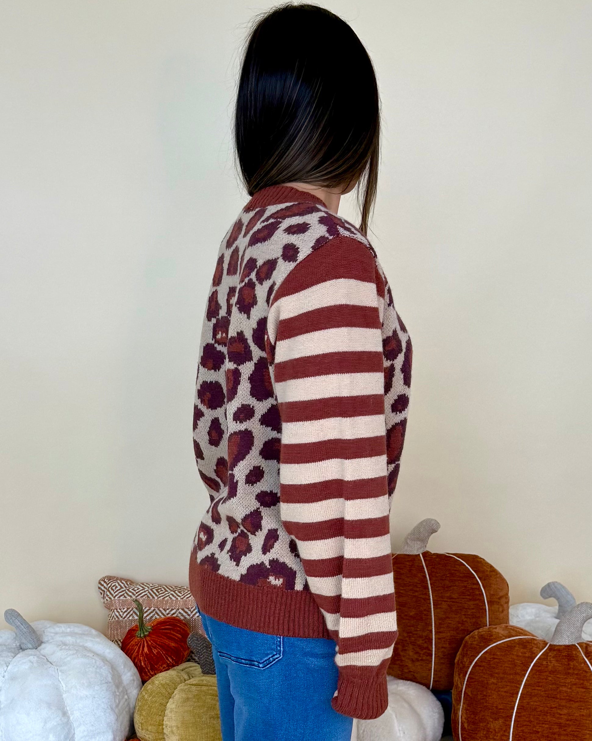 Here On Out Taupe Leopard/Stripe Sweater-Shop-Womens-Boutique-Clothing