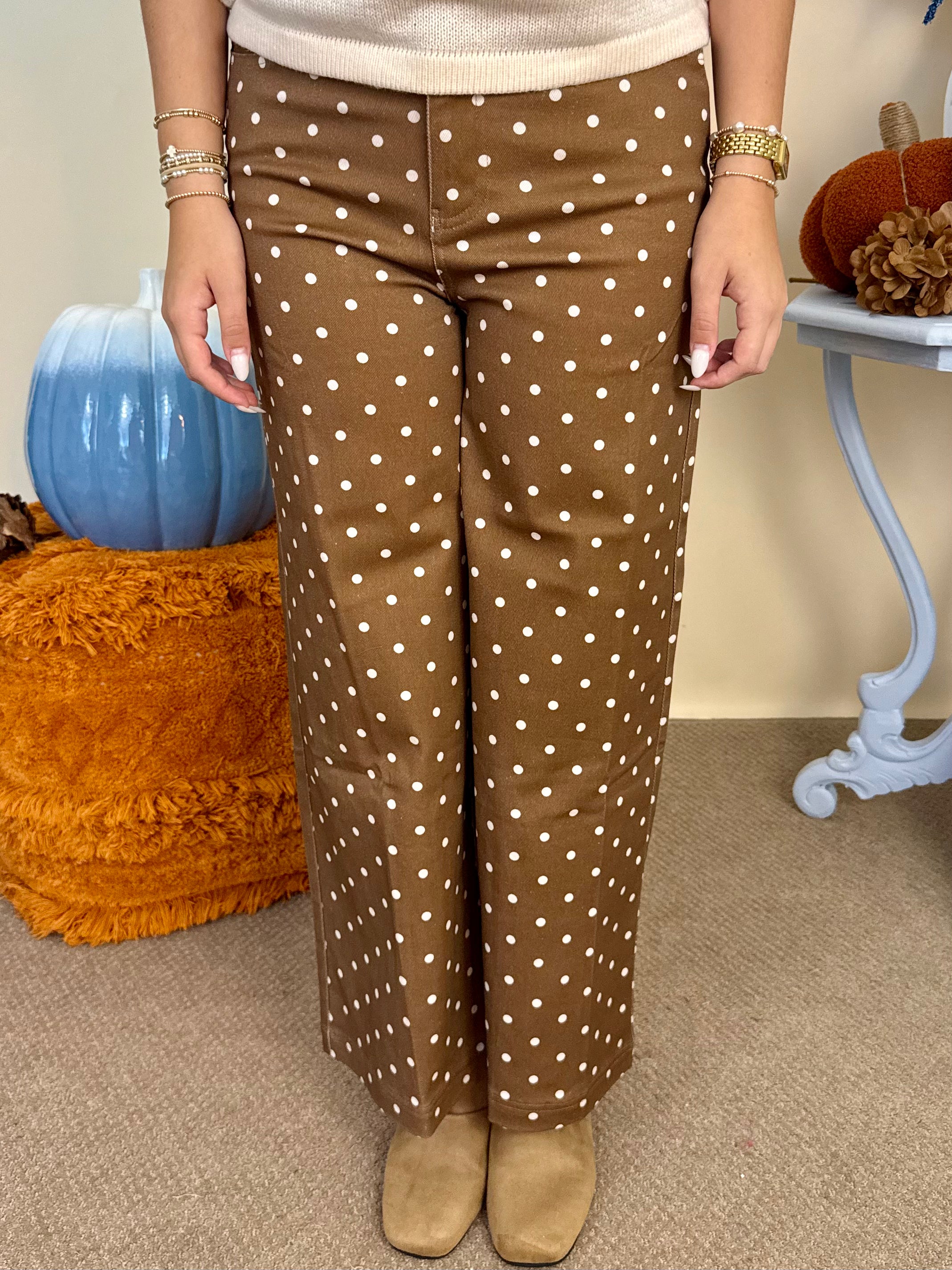 Ready to Go Brown Polka Dot Wide Leg Pants-Shop-Womens-Boutique-Clothing