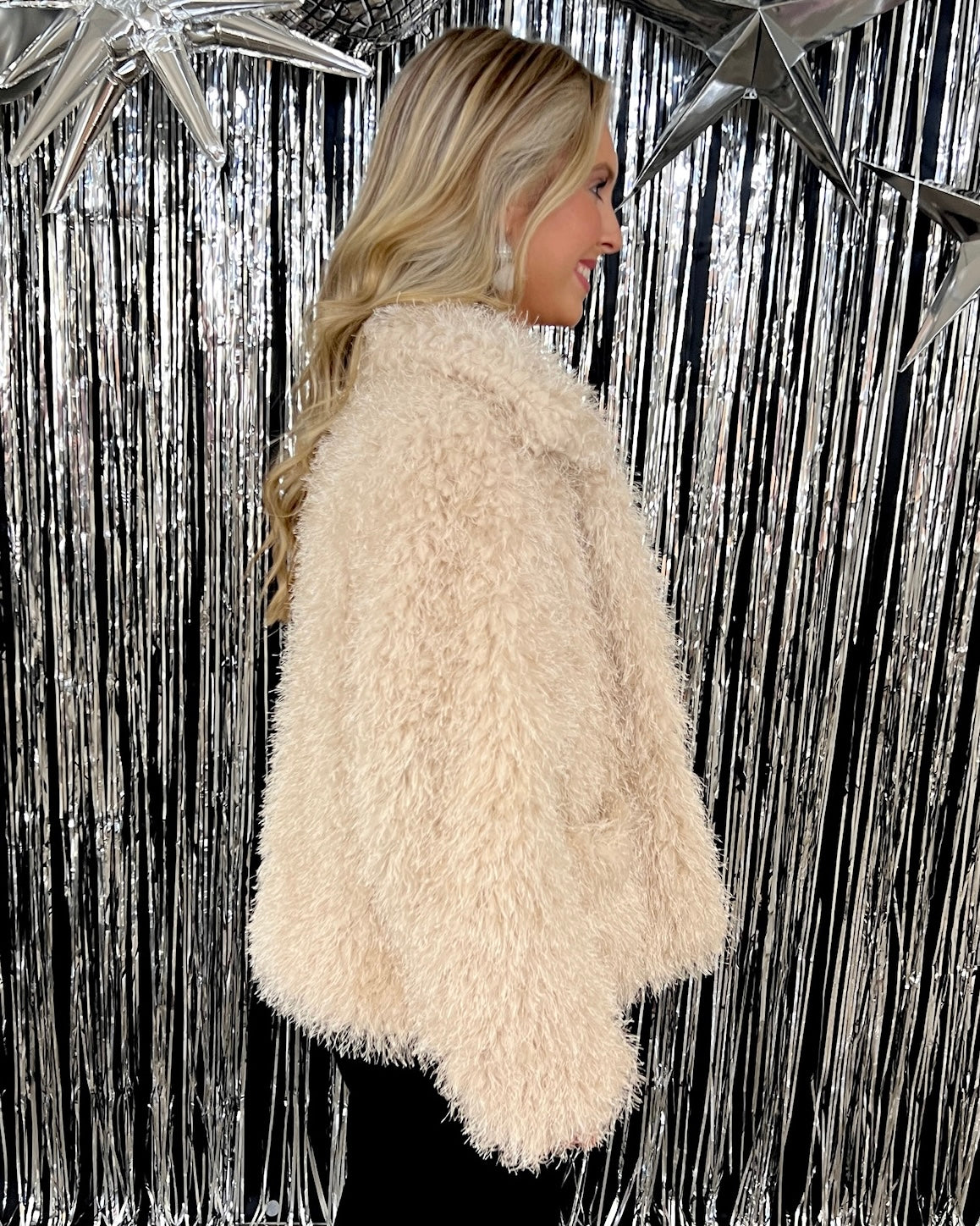 Show Stopper Lt Taupe Metallic Shaggy Coat-Shop-Womens-Boutique-Clothing