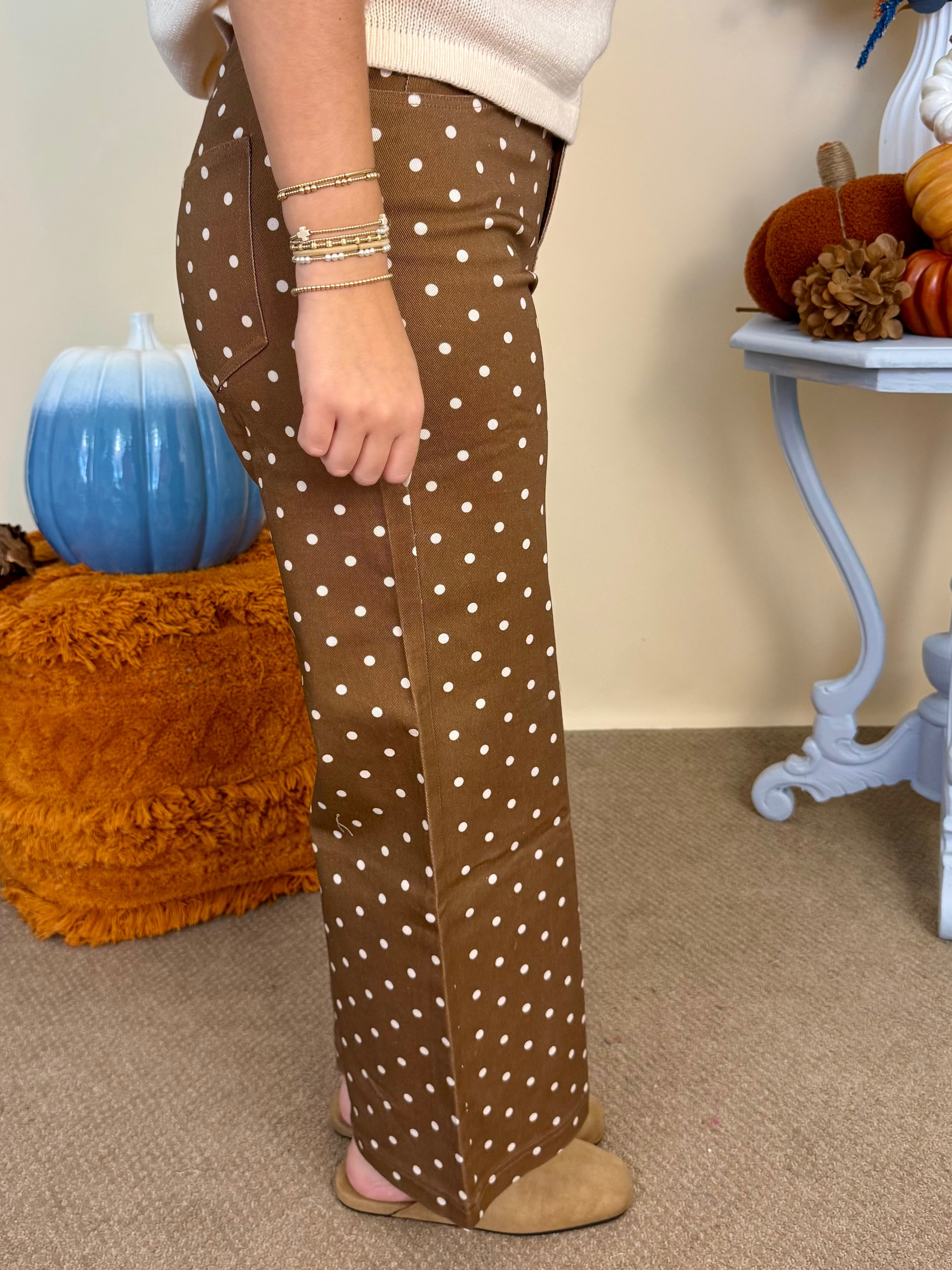Ready to Go Brown Polka Dot Wide Leg Pants-Shop-Womens-Boutique-Clothing