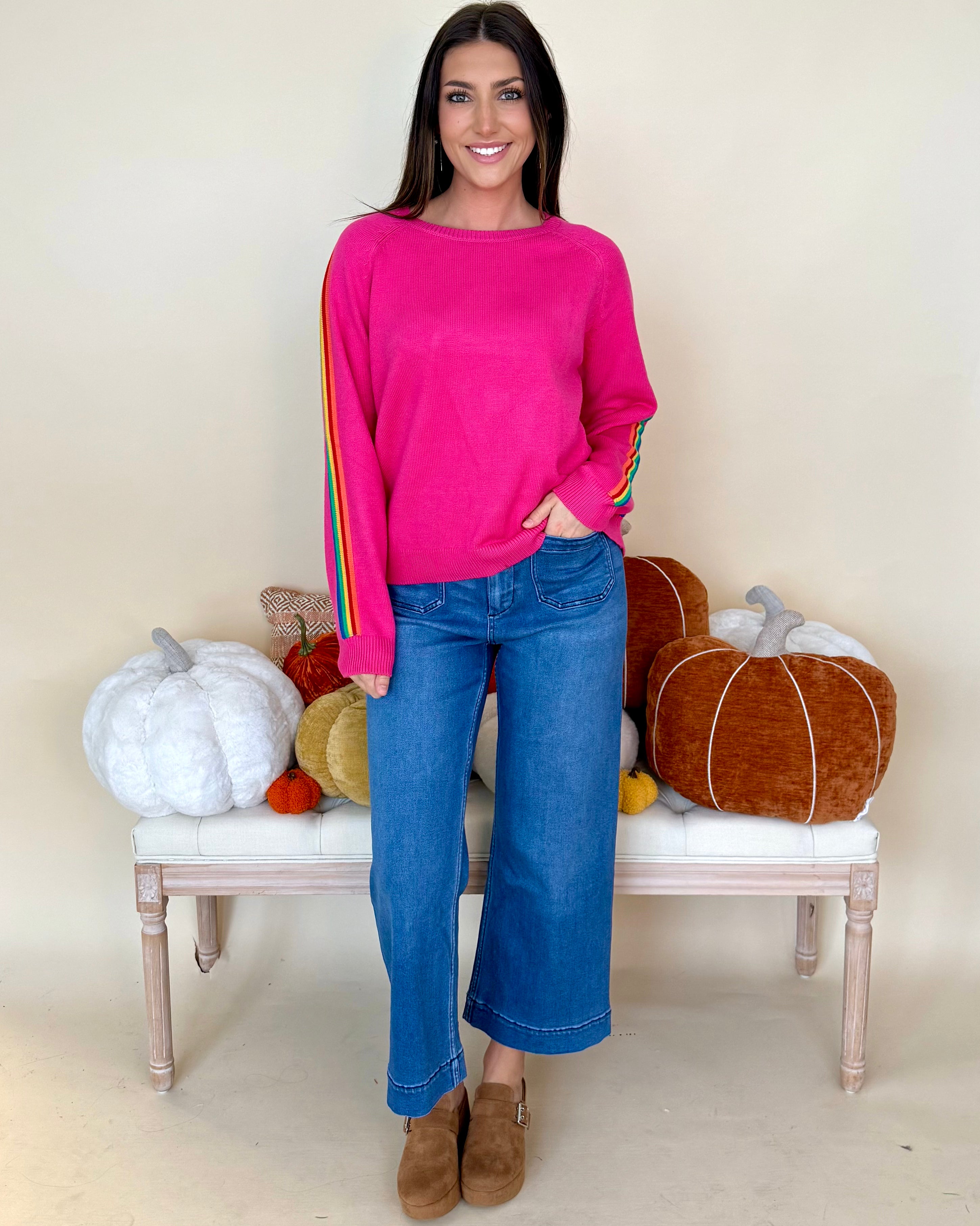 Fresh Perspective Fuchsia Rainbow Contrast Sweater-Shop-Womens-Boutique-Clothing