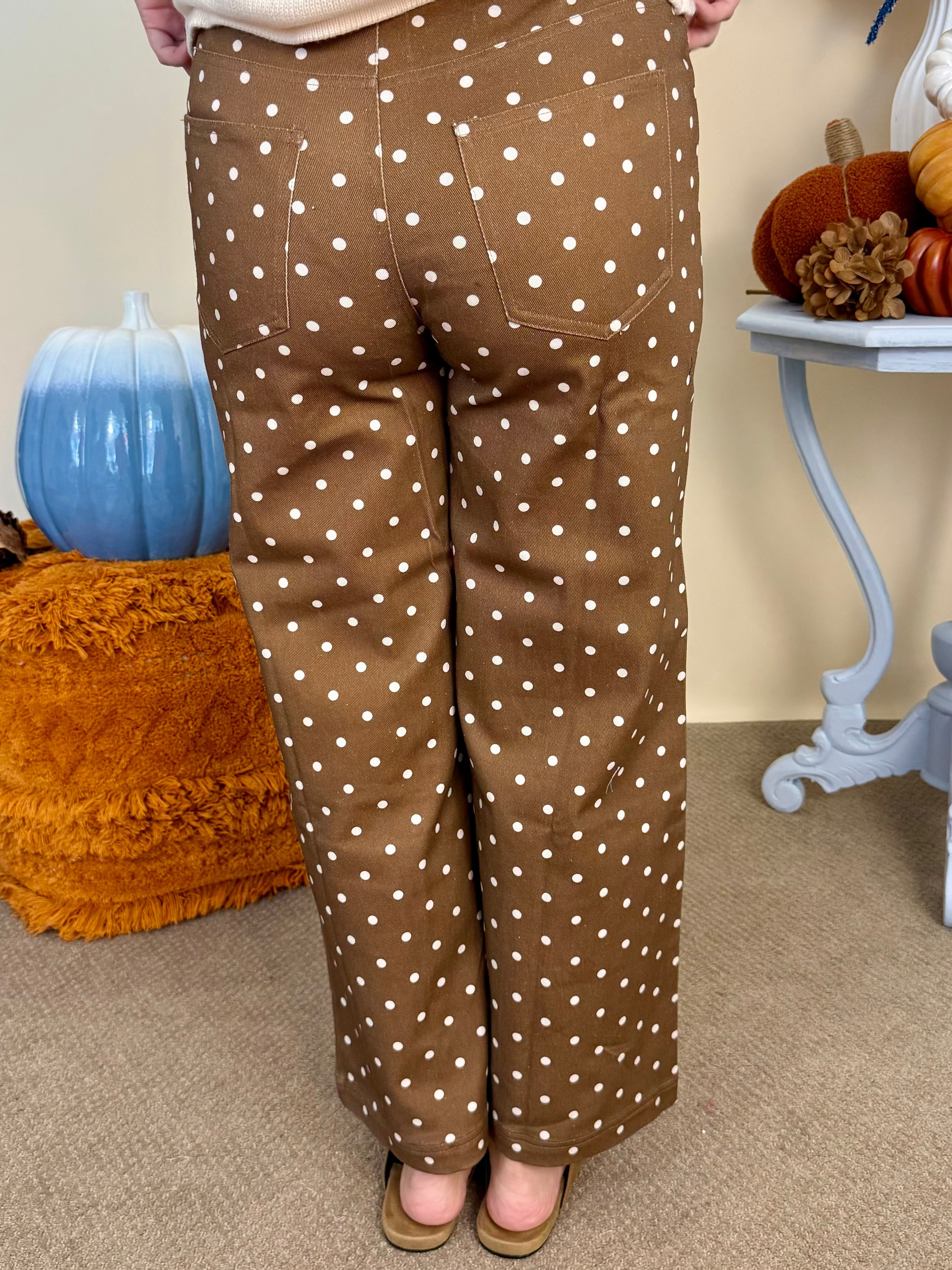 Ready to Go Brown Polka Dot Wide Leg Pants-Shop-Womens-Boutique-Clothing