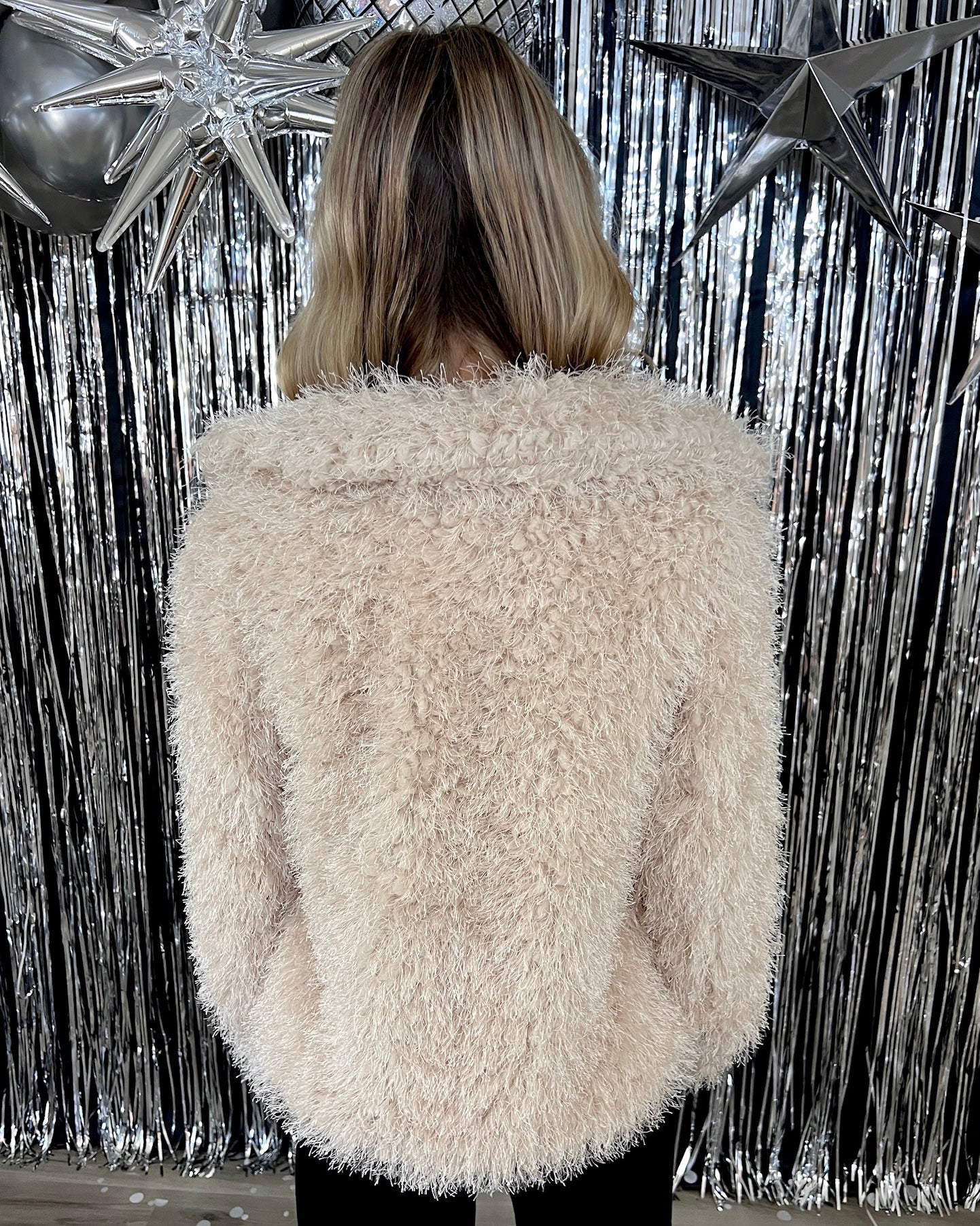 Show Stopper Lt Taupe Metallic Shaggy Coat-Shop-Womens-Boutique-Clothing