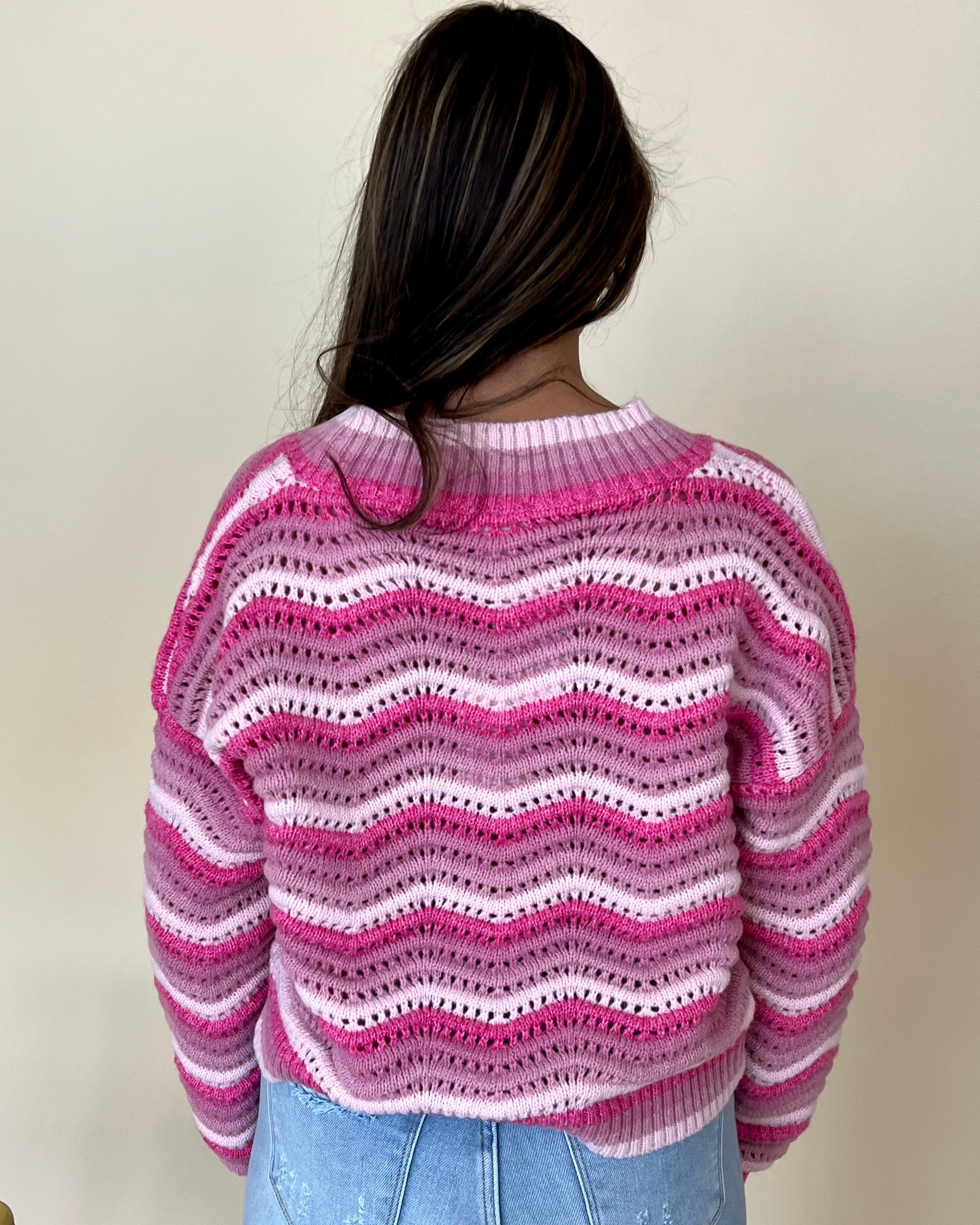 Touch Of Fall Dk Pink Striped Knitted Cardigan-Shop-Womens-Boutique-Clothing