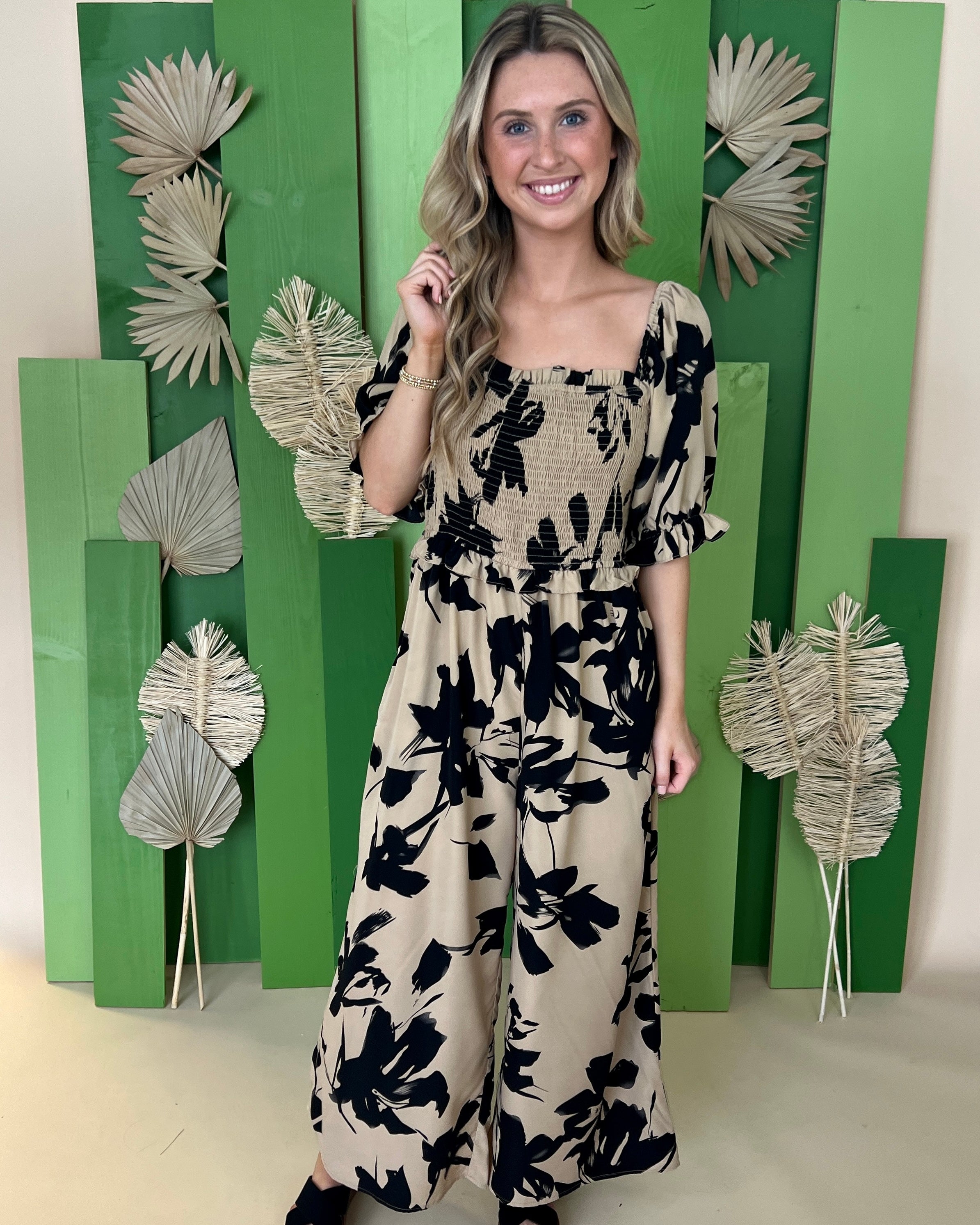 Free To Be Taupe Floral Jumpsuit-Shop-Womens-Boutique-Clothing