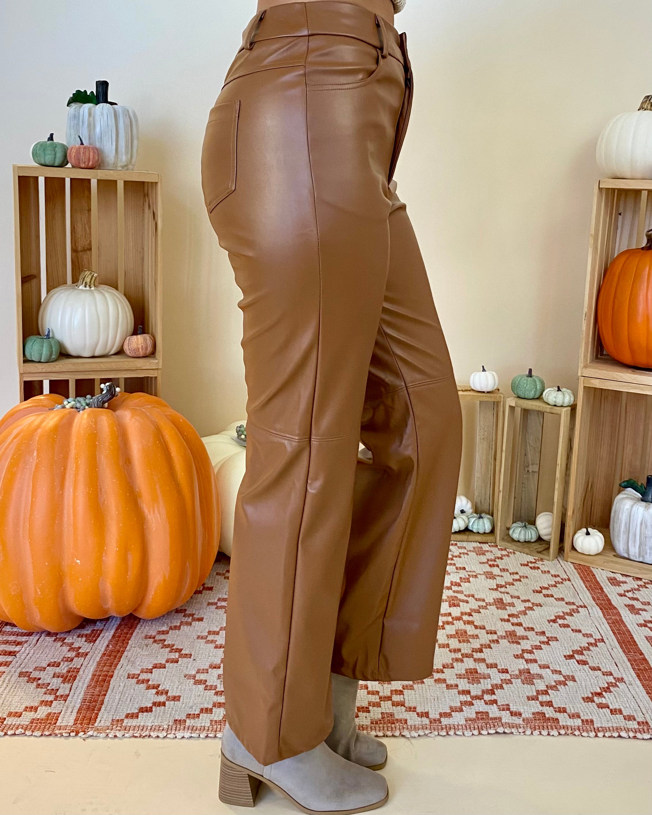 Say It All Mocha Faux Leather Pants-Shop-Womens-Boutique-Clothing