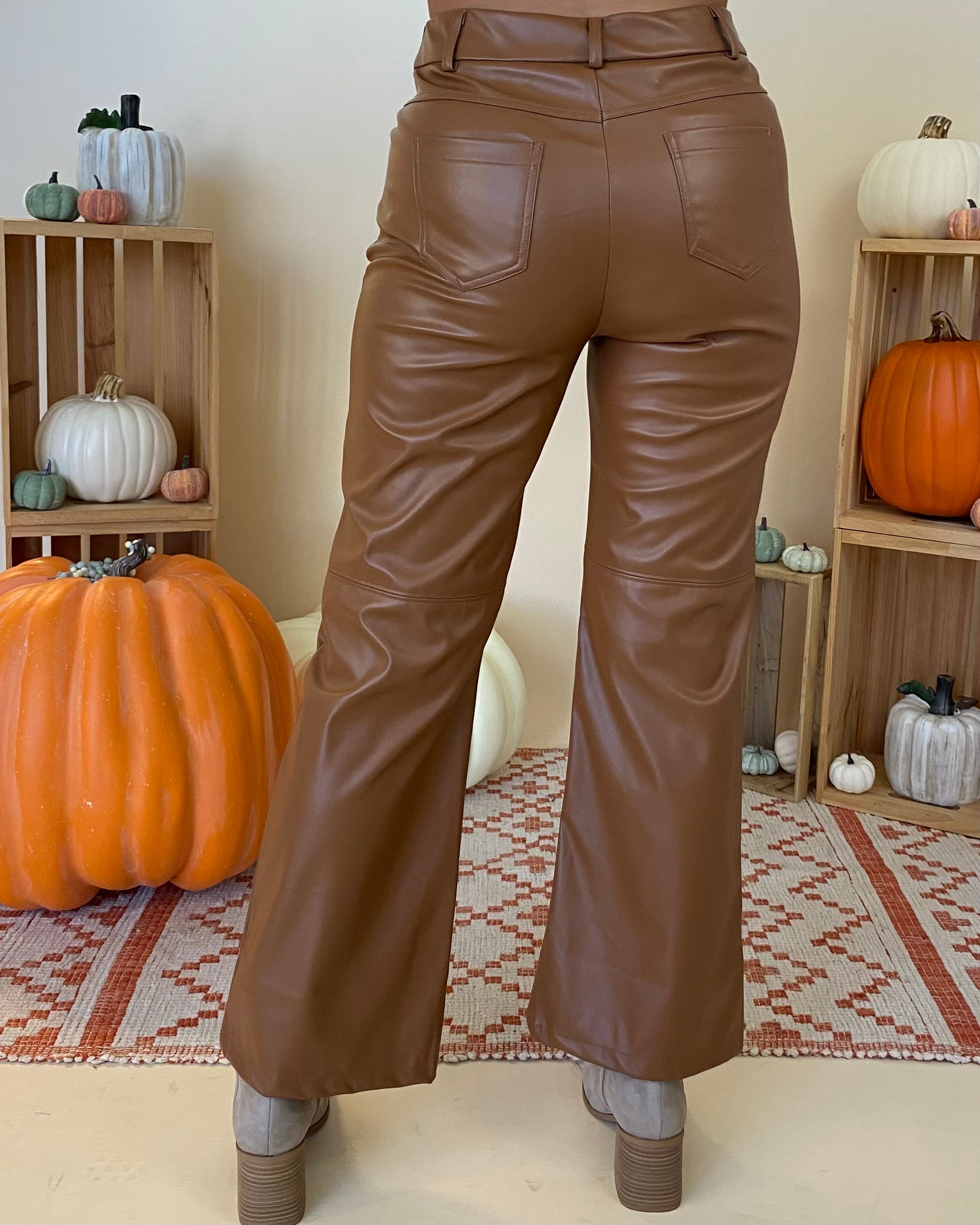 Say It All Mocha Faux Leather Pants-Shop-Womens-Boutique-Clothing