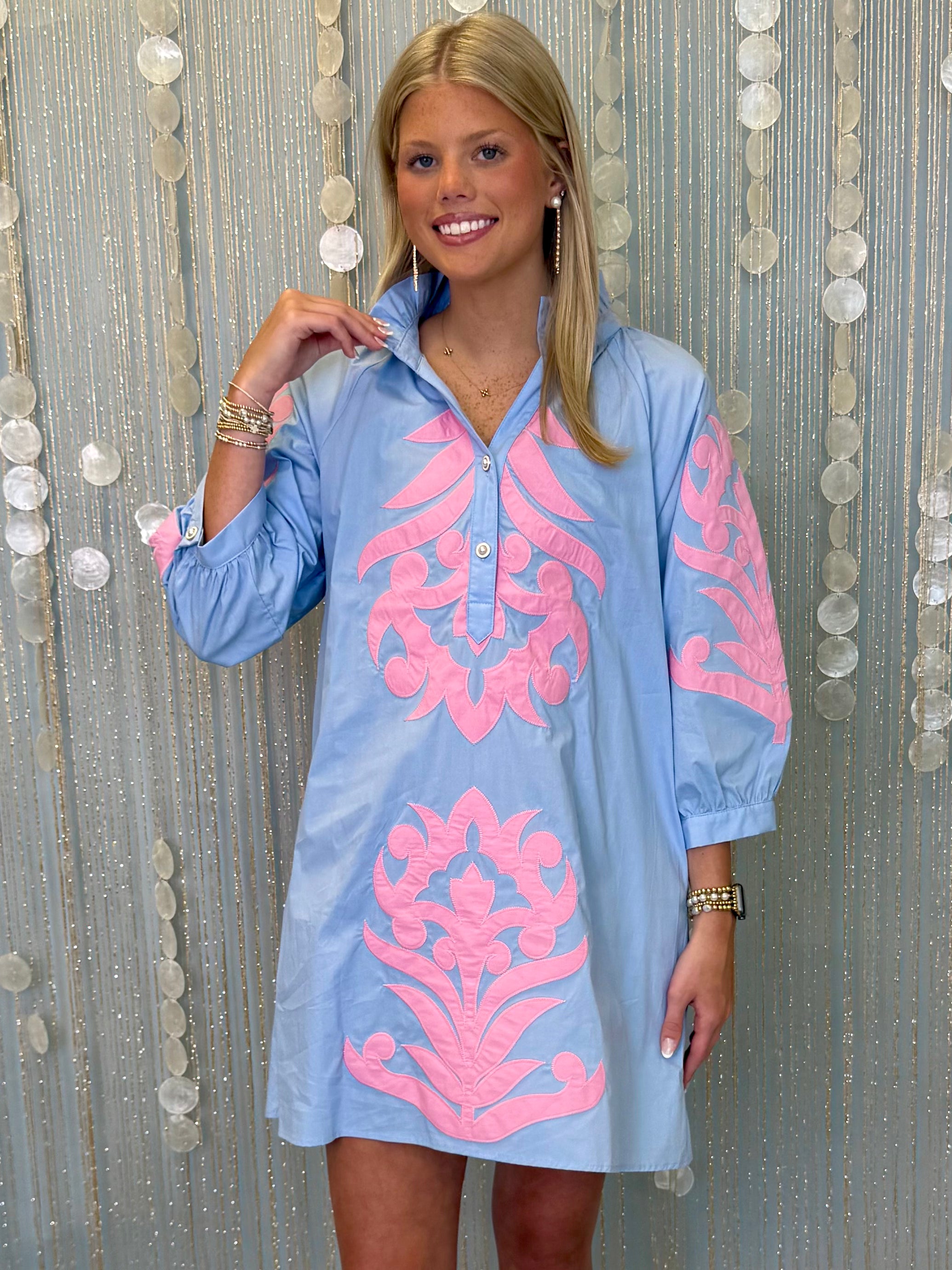 Well Defined Powder Blue Floral Applique Dress-Shop-Womens-Boutique-Clothing