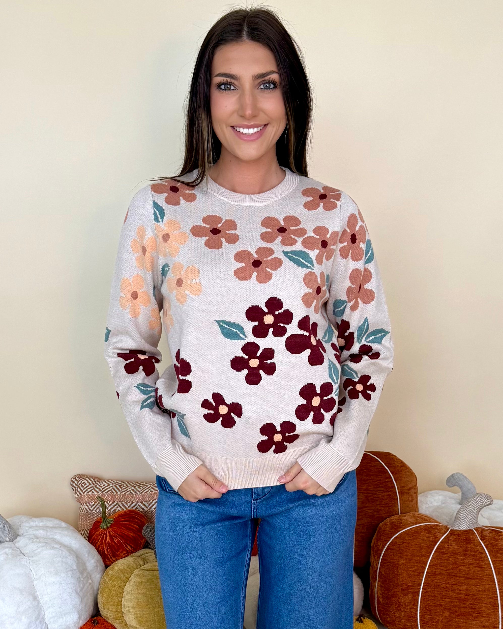 So Worth It Taupe Flower Sweater-Shop-Womens-Boutique-Clothing