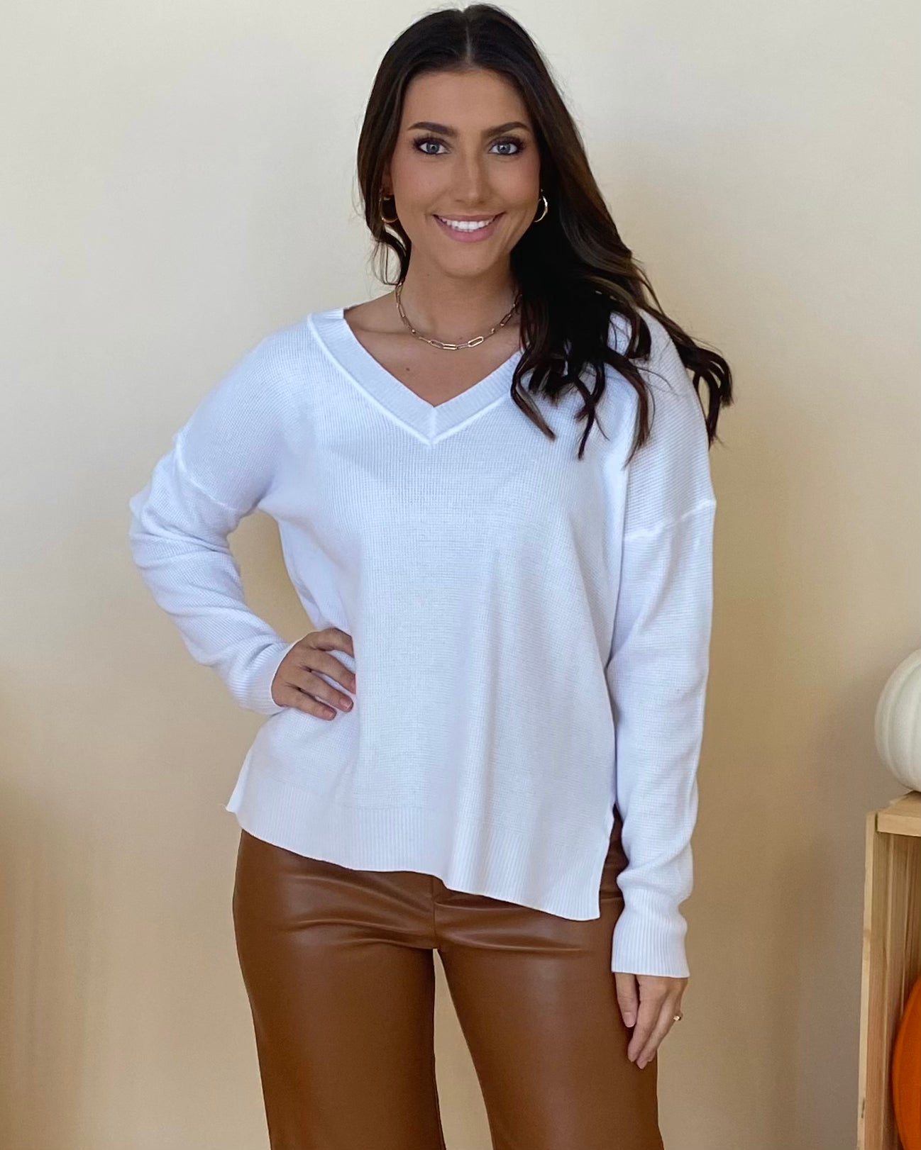 Going Strong Off White V-Neck Sweater-Shop-Womens-Boutique-Clothing