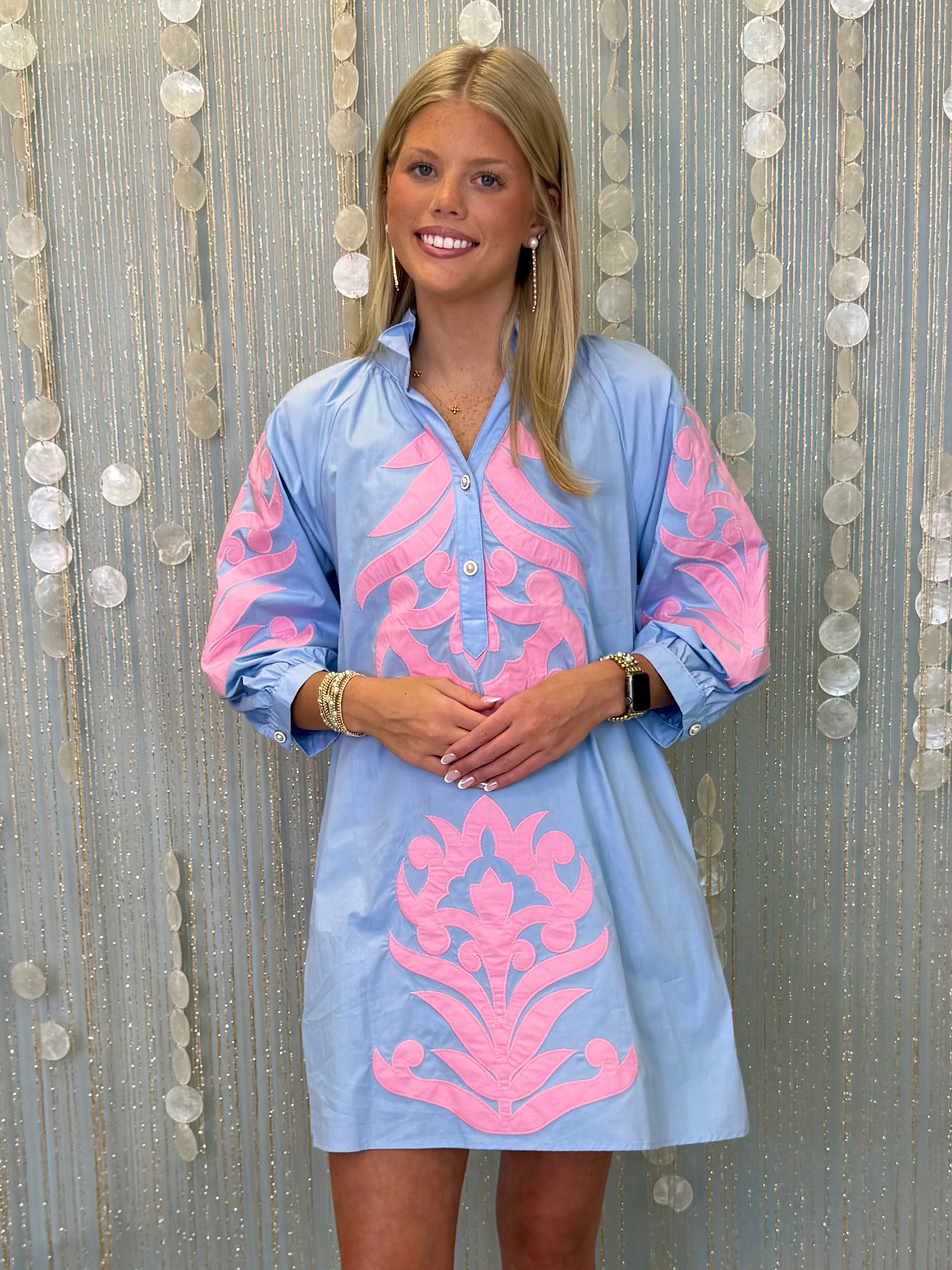 Well Defined Powder Blue Floral Applique Dress-Shop-Womens-Boutique-Clothing