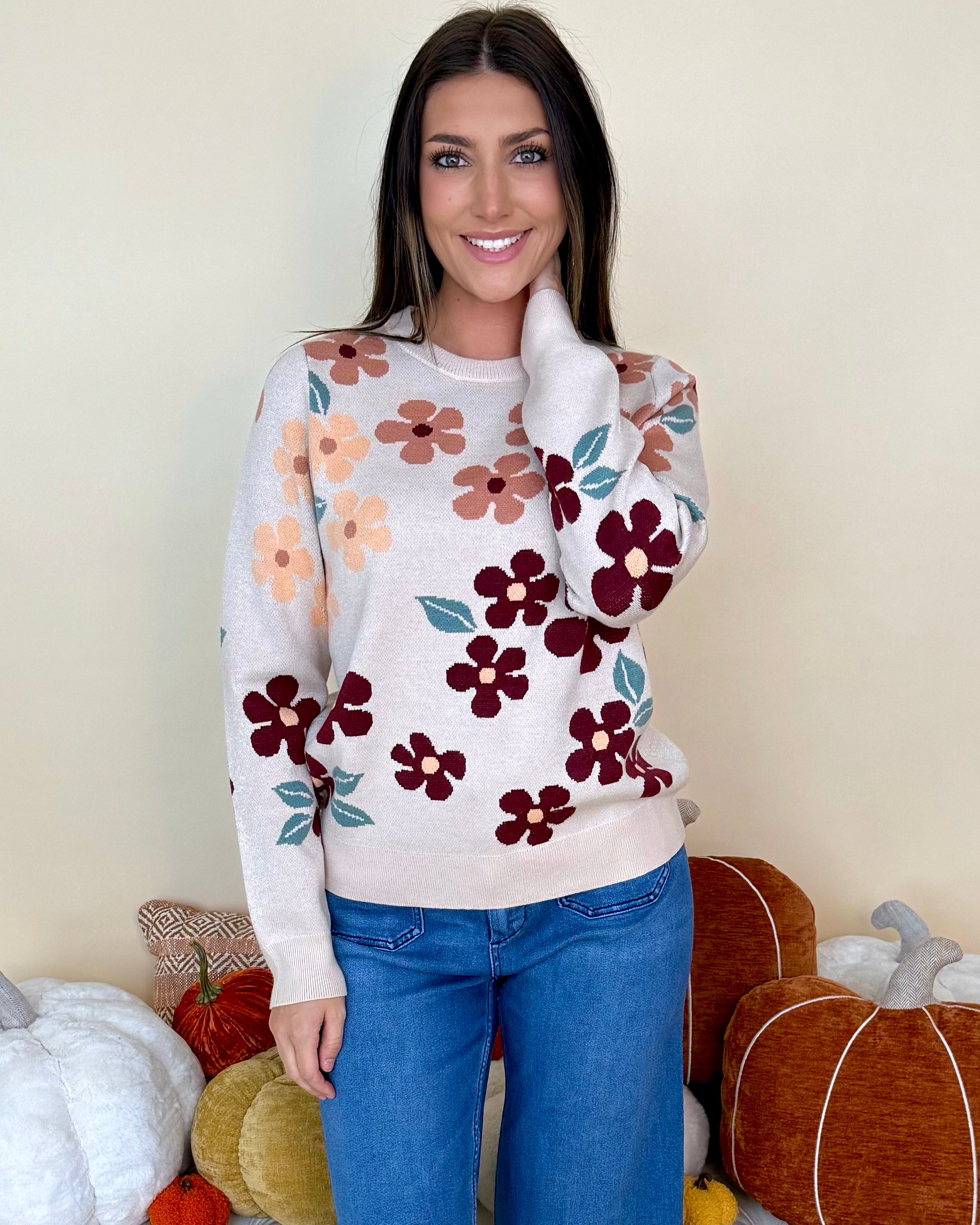 So Worth It Taupe Flower Sweater-Shop-Womens-Boutique-Clothing
