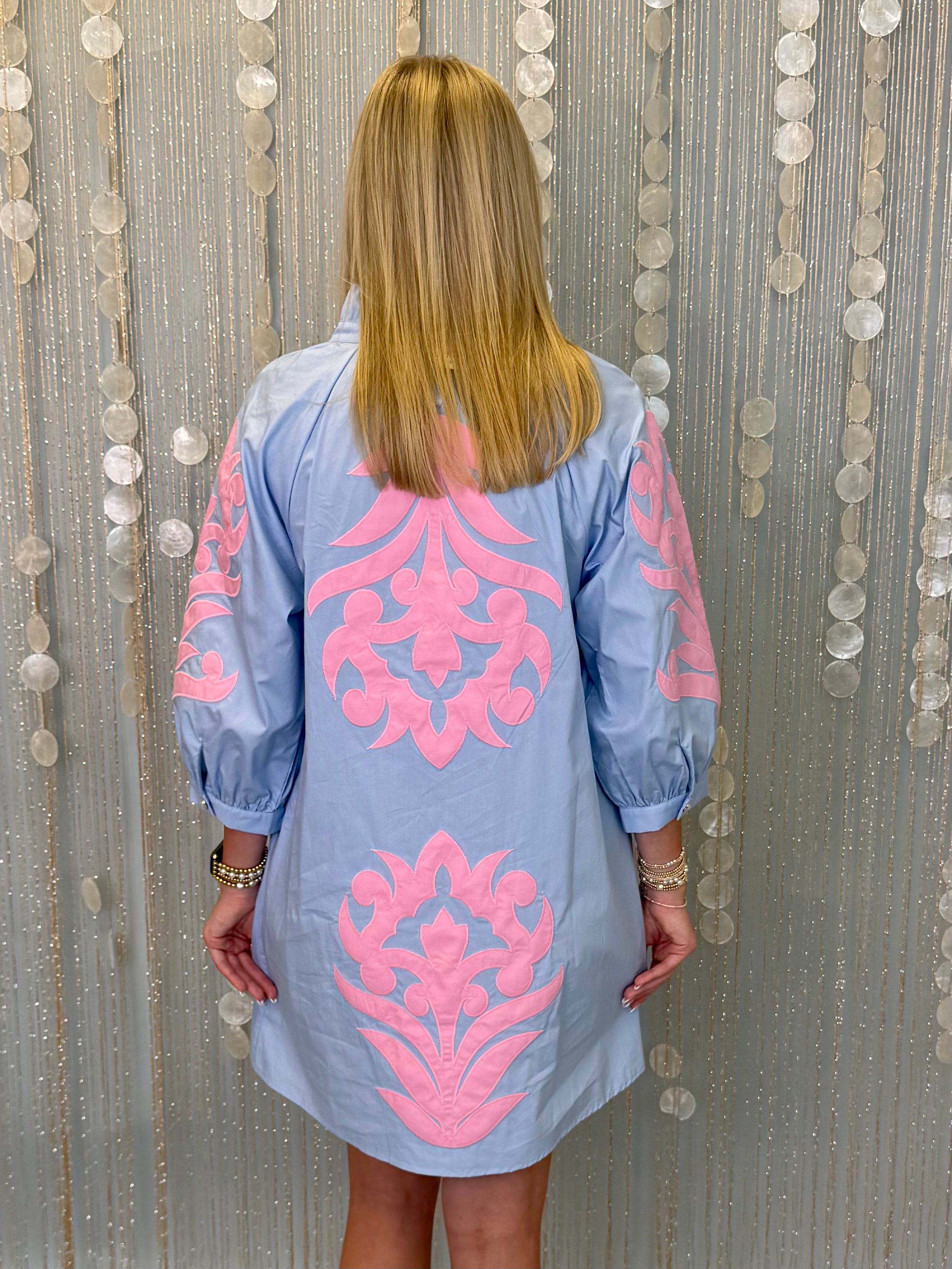 Well Defined Powder Blue Floral Applique Dress-Shop-Womens-Boutique-Clothing