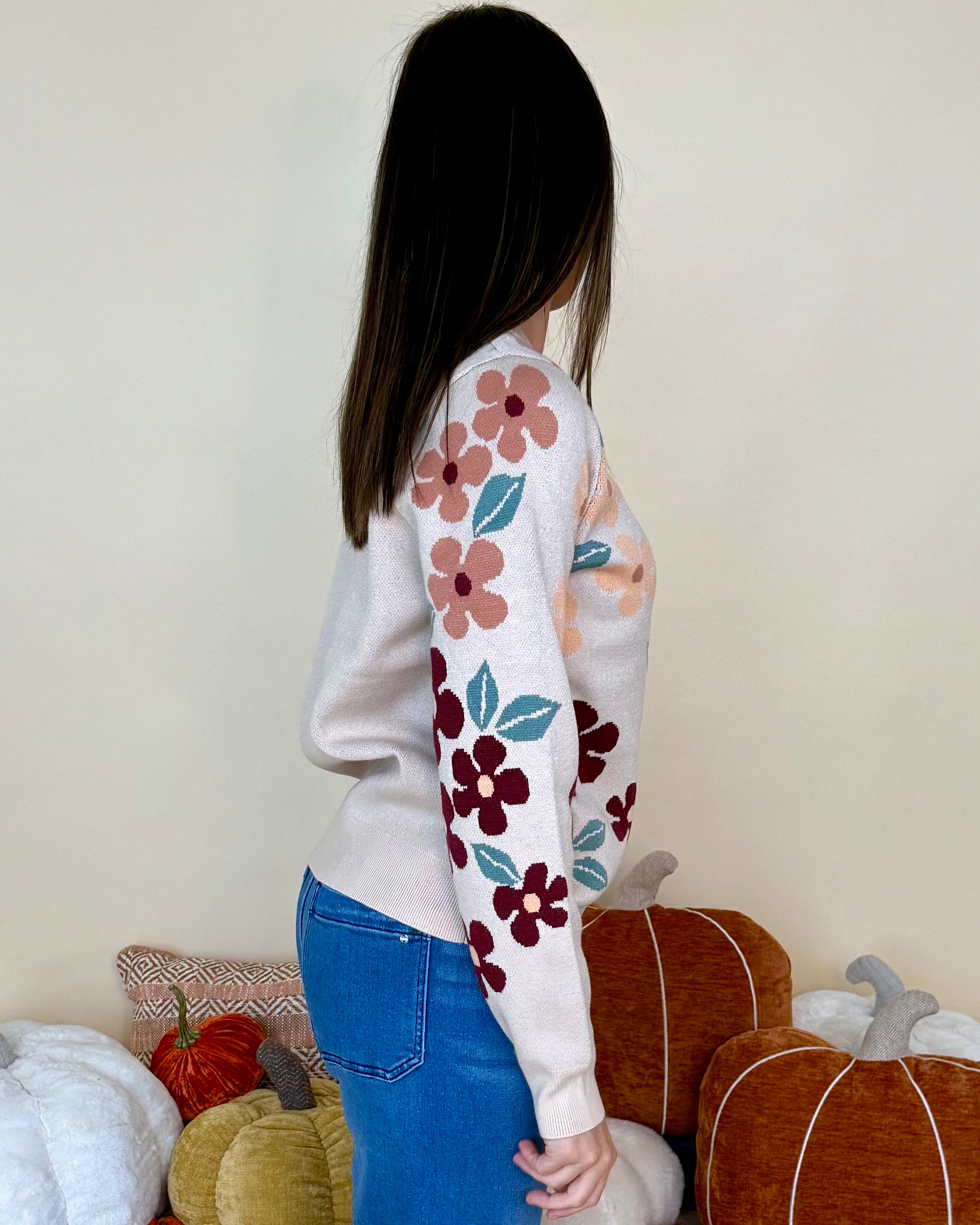 So Worth It Taupe Flower Sweater-Shop-Womens-Boutique-Clothing