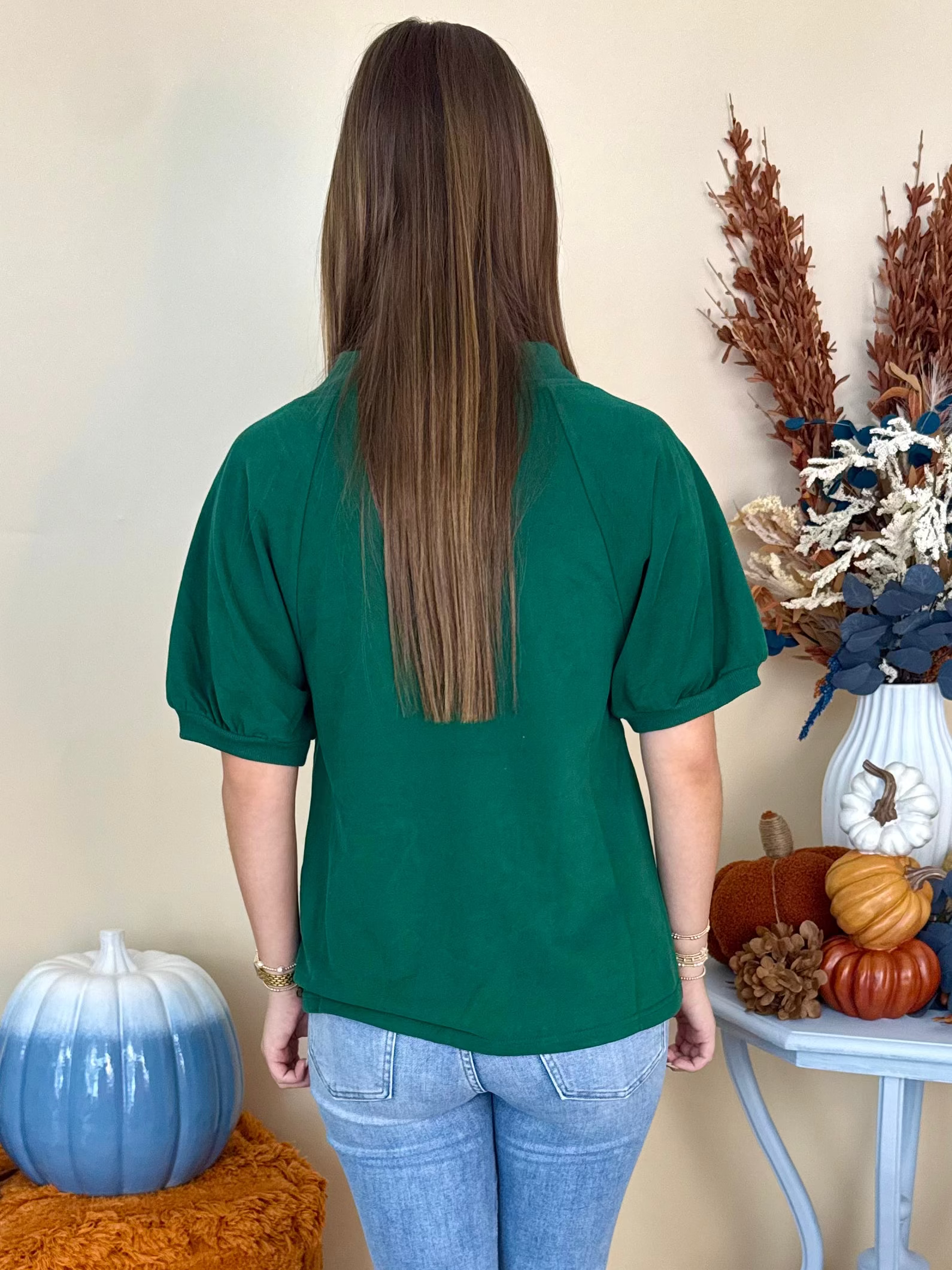In Your Dreams Hunter Green Ribbed Contrast V-Neck Top-Shop-Womens-Boutique-Clothing